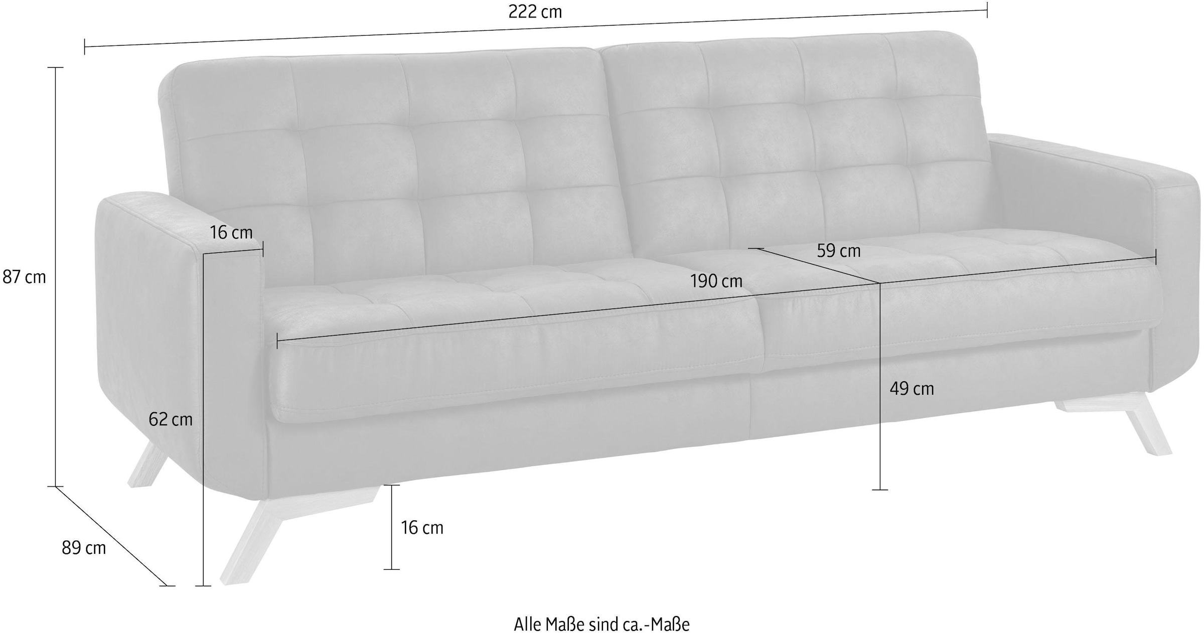 exxpo - sofa fashion 3-Sitzer »Fiord, aktuelles Design, tolle Detailverarbeitung im Sitz und Rücken«, bequem, wahlweise Kippcouch mit Bettfunktion und Bettkasten, Holzfuss
