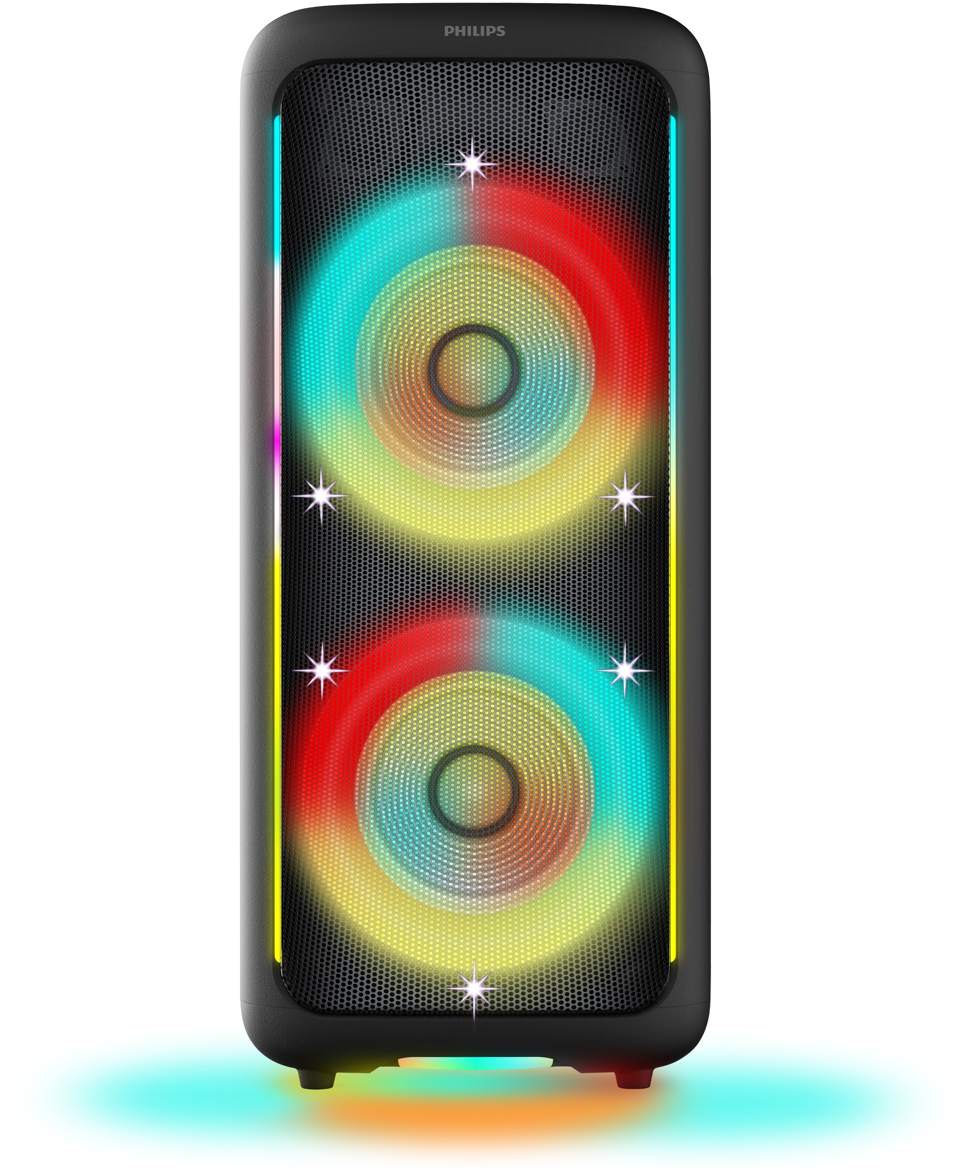 Philips Party-Lautsprecher »TAX5000E« Stereo (Bluetooth Bass- und Lautstärkeregelung | Beleuchtungseffekte | Extra Bass | Kabellos | Karaoke-fähig | Lautstärkeanpassung | Sprachsteuerung über das Smartphone | USB-Aufnahme 100 W)