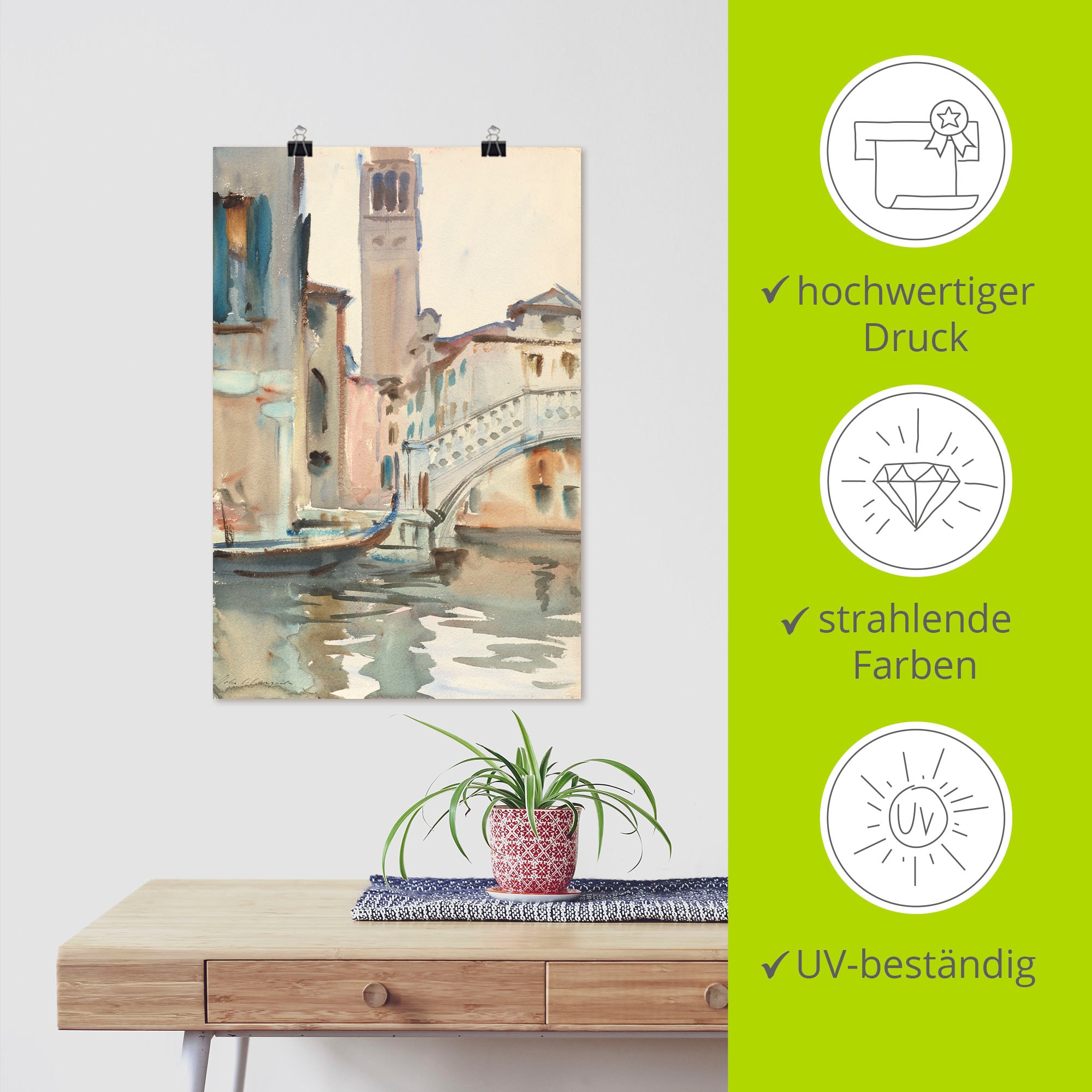 Artland Wandbild »Eine Brücke und Campanile, Venedig.«, Venedig, (1 St.), als Leinwandbild, Poster in verschied. Grössen