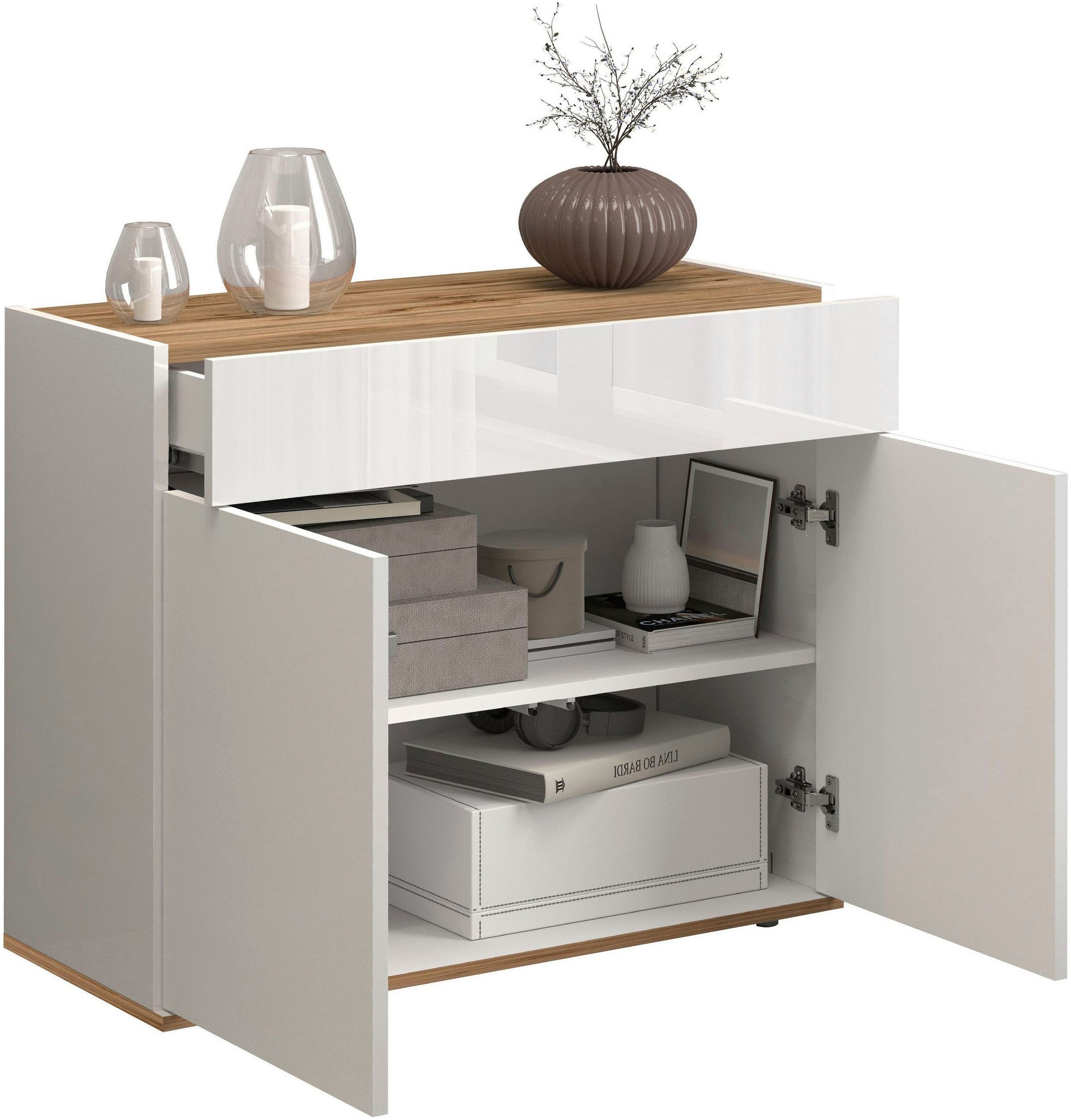 GOODproduct Sideboard »Garda, Kommode, Schrank, 2 Türen, 1 Schublade, Made in Italy« Hochglanzlackierte Fronten, Korpus matt, grifflos, Breite 80,9 cm