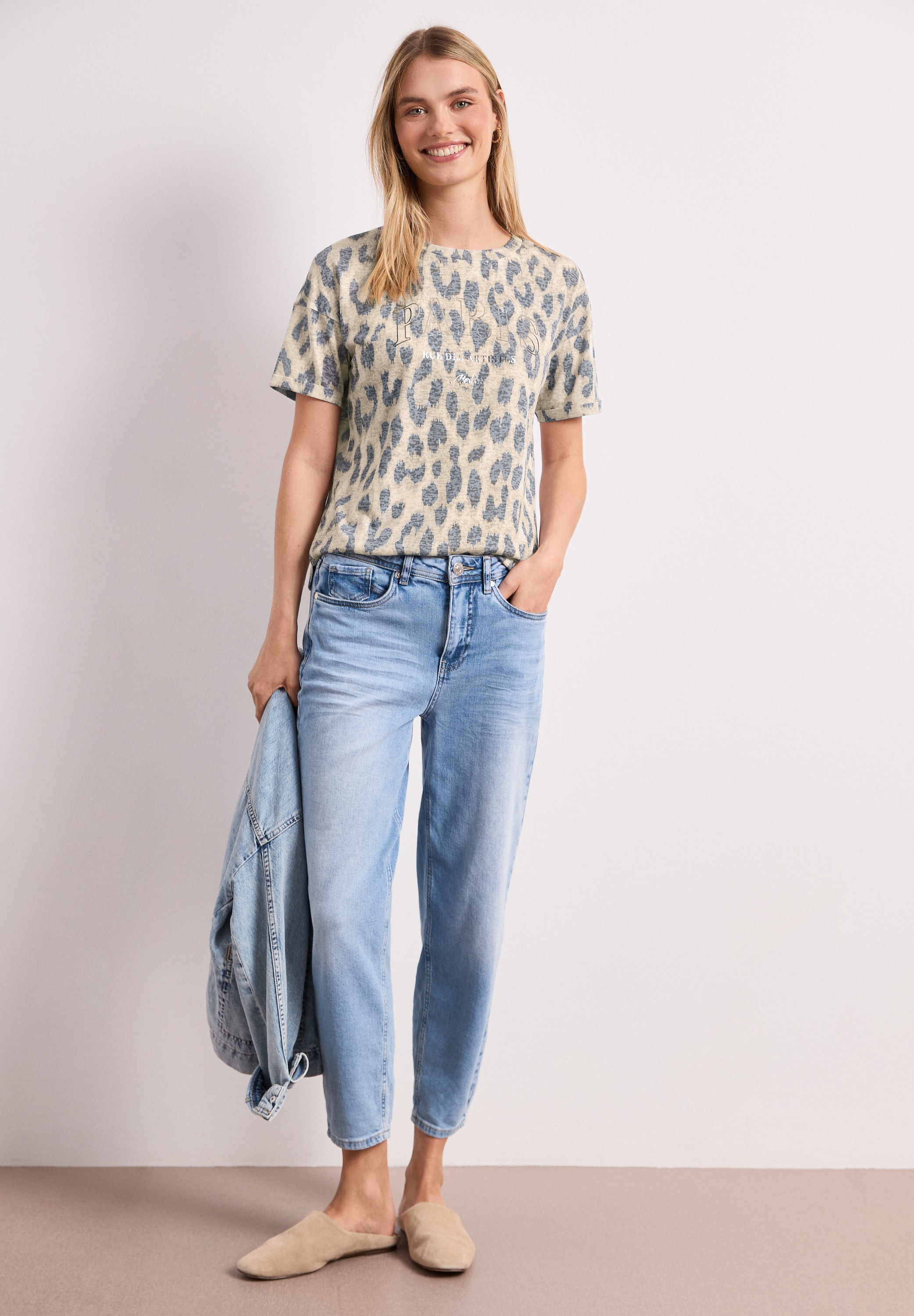 STREET ONE Kurzarmshirt Sommershirt im Ausbrenner-Look mit Leo-Print