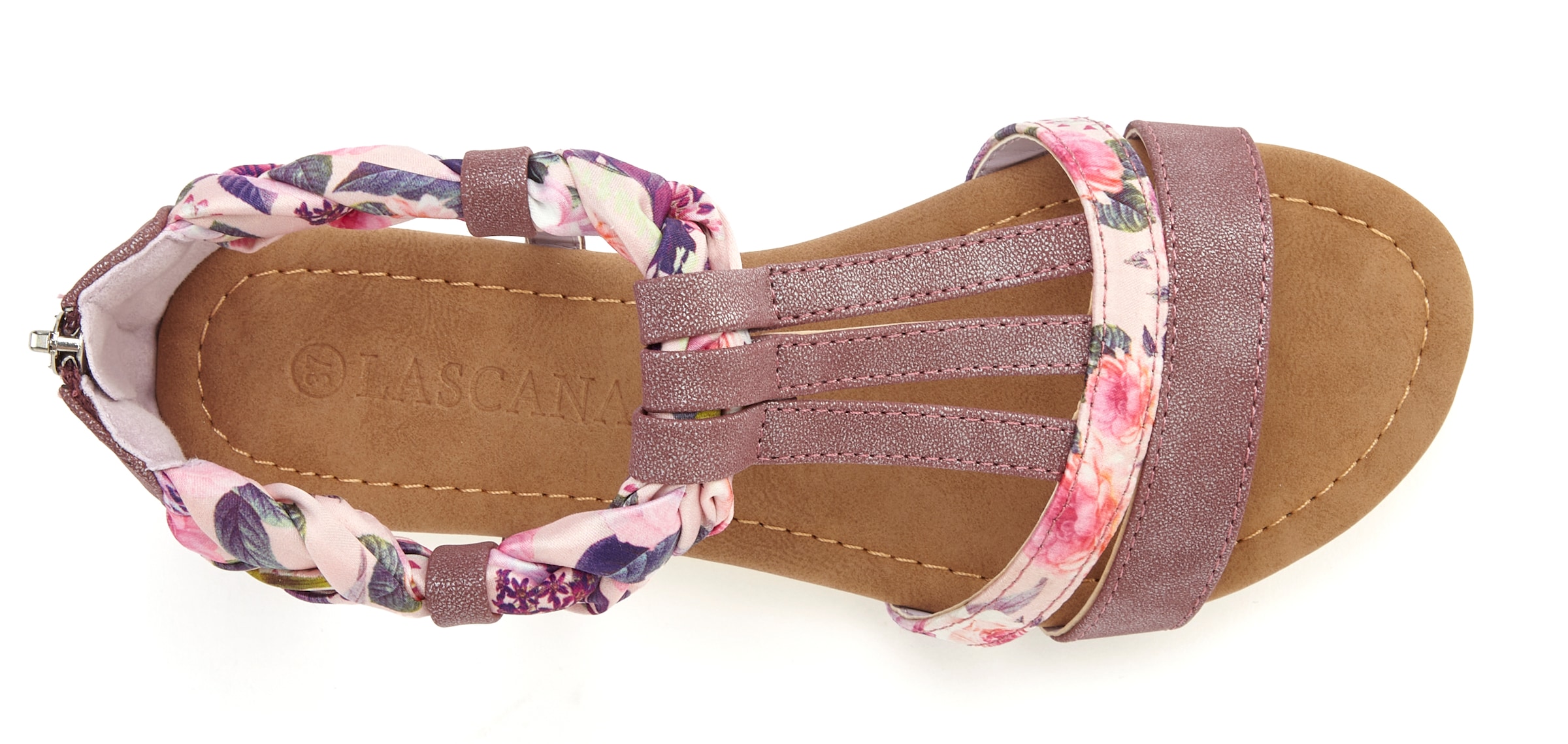 LASCANA Sandale »Sommerschuh, Sandalette,«, mit Verzierung und kleinem Keilabsatz im Festival-Look VEGAN