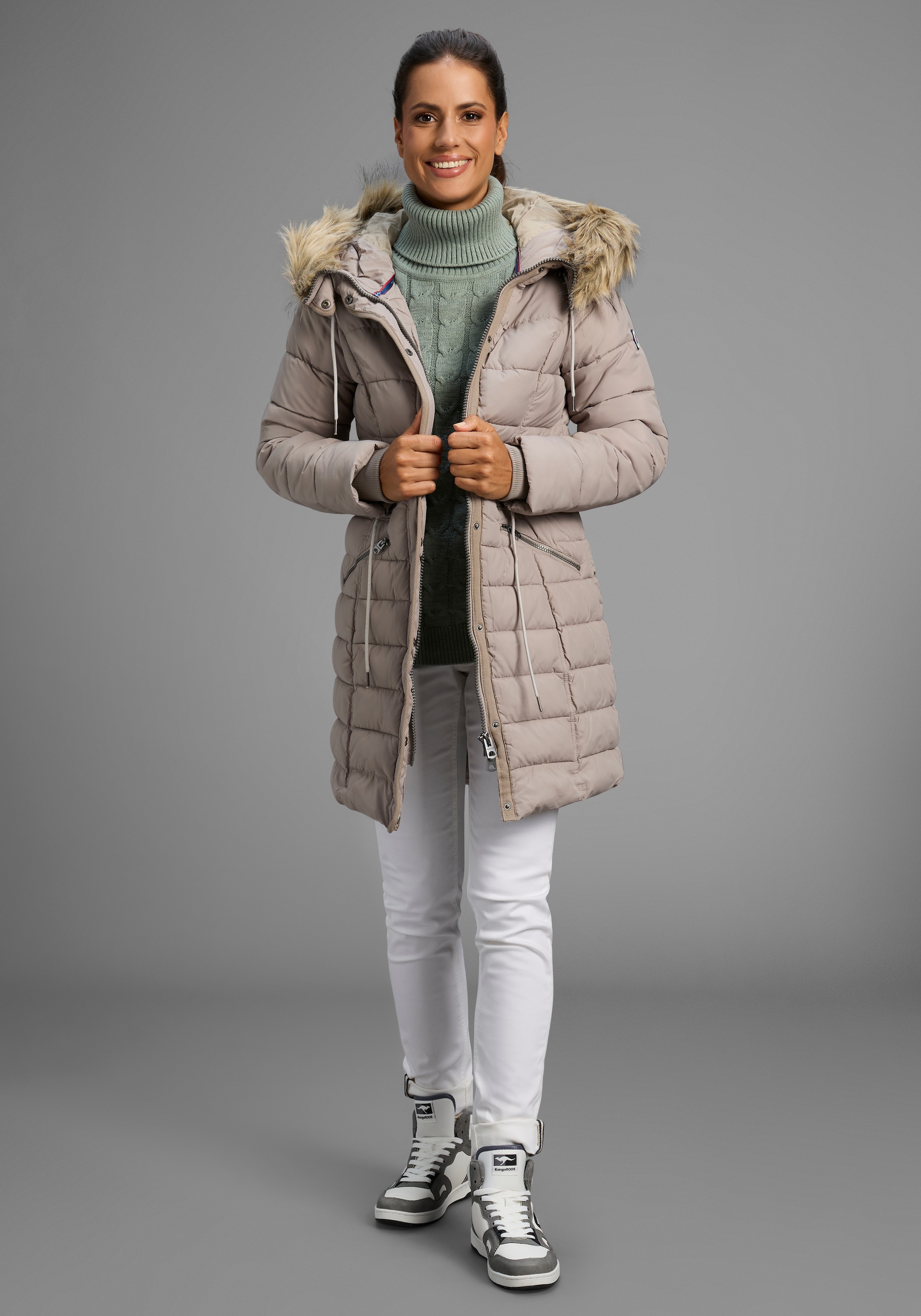 KangaROOS Steppjacke, mit Kapuze, figurbetonter Schnitt, mit Reissverschlusstaschen