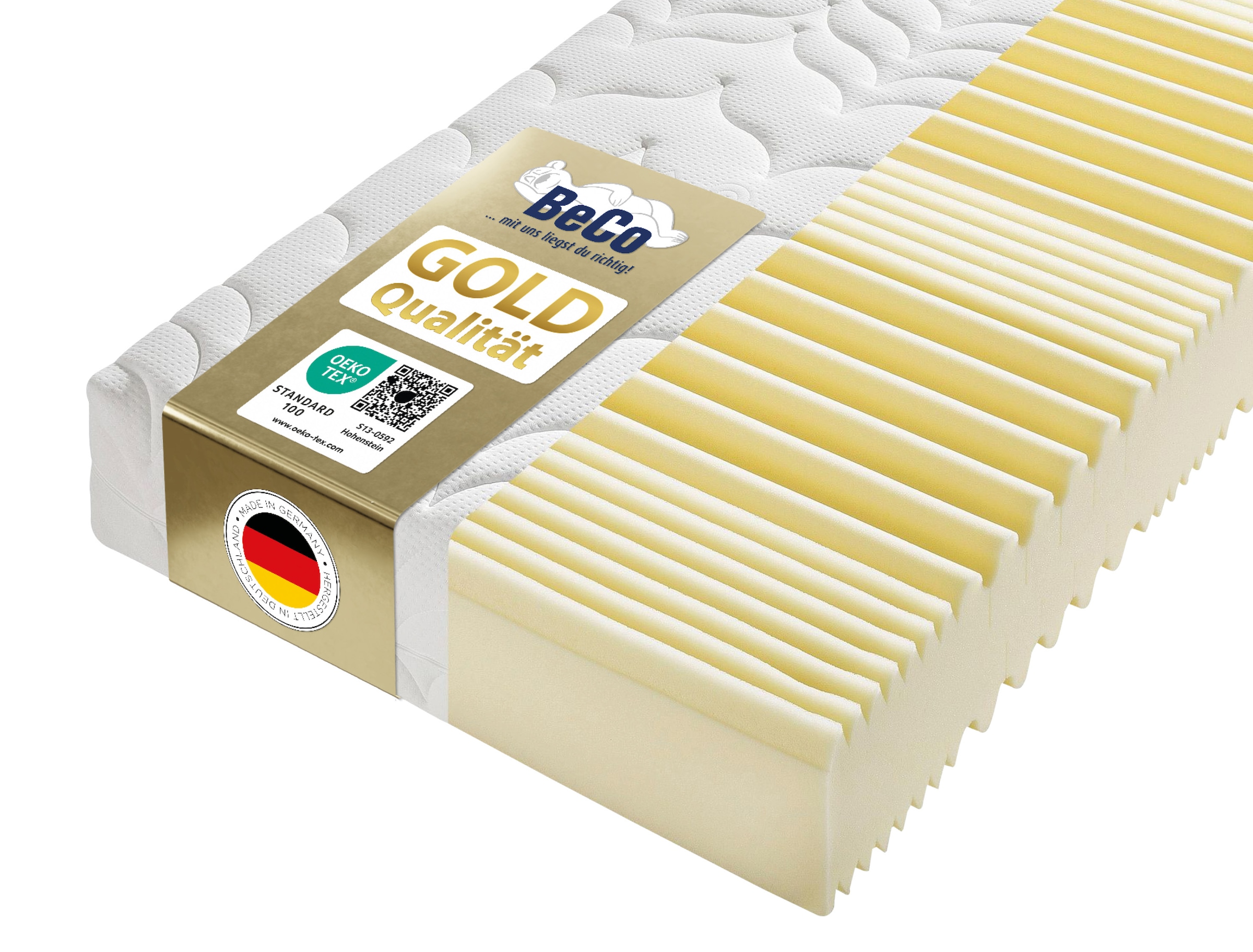 Image of Beco Kaltschaummatratze "Luxus-Matratze – GOLD Kaltschaummatratze für hohe Belastbarkeit" 23 cm hoch Raumgewicht: 40 kg/m³ 1 Stk. tlg. Hohe Tragkraft, Klimakomfort, Wendematratze, ideal auch 140x200