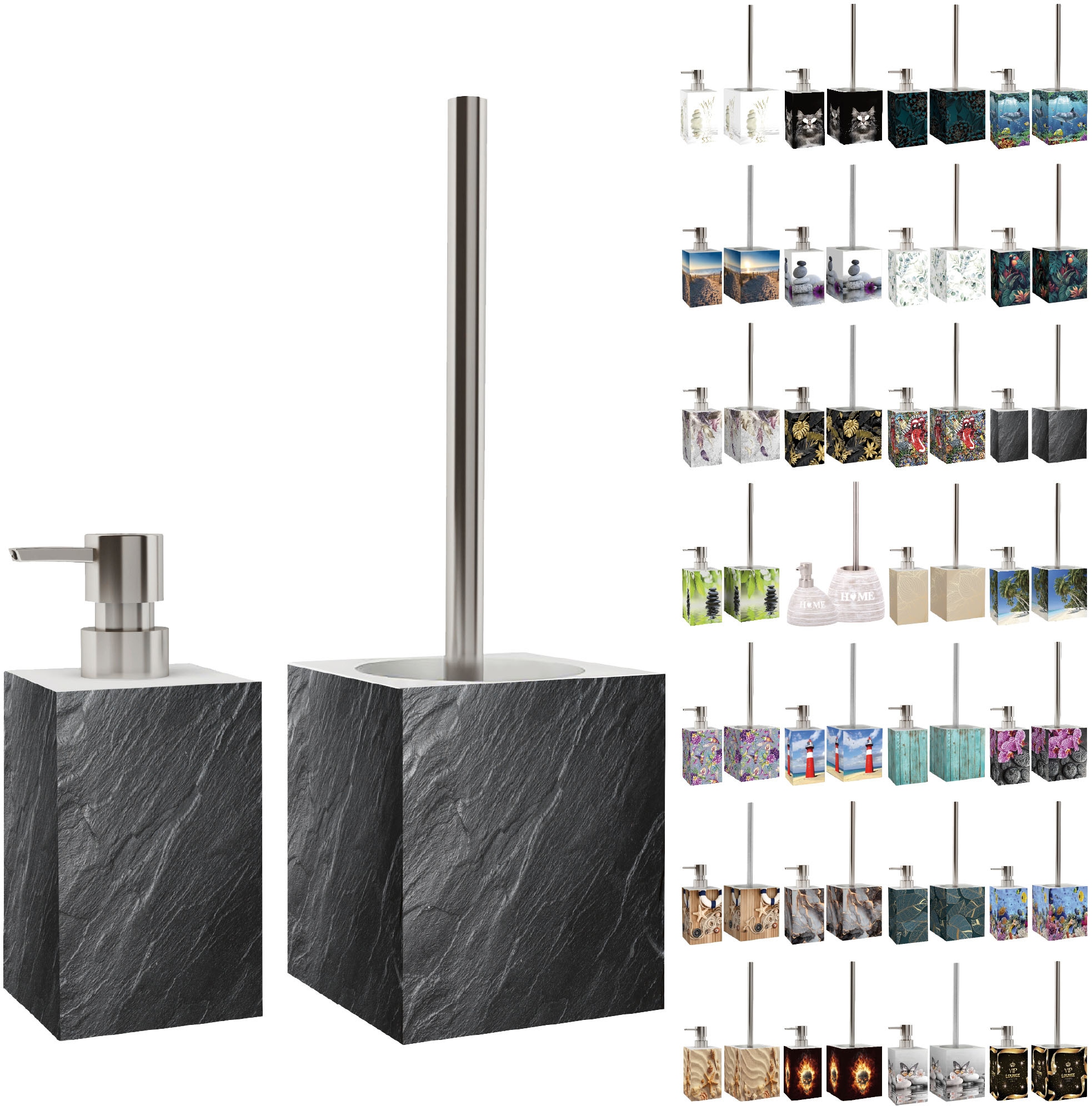 Sanilo Set d'accessoires de salle de bain »mit Motiv, viele schöne Seifenspender und WC Bürsten zur Auswahl« 2-tlg., Desinfektionsspender mit stabiler Pumpe, hochwertig & modern