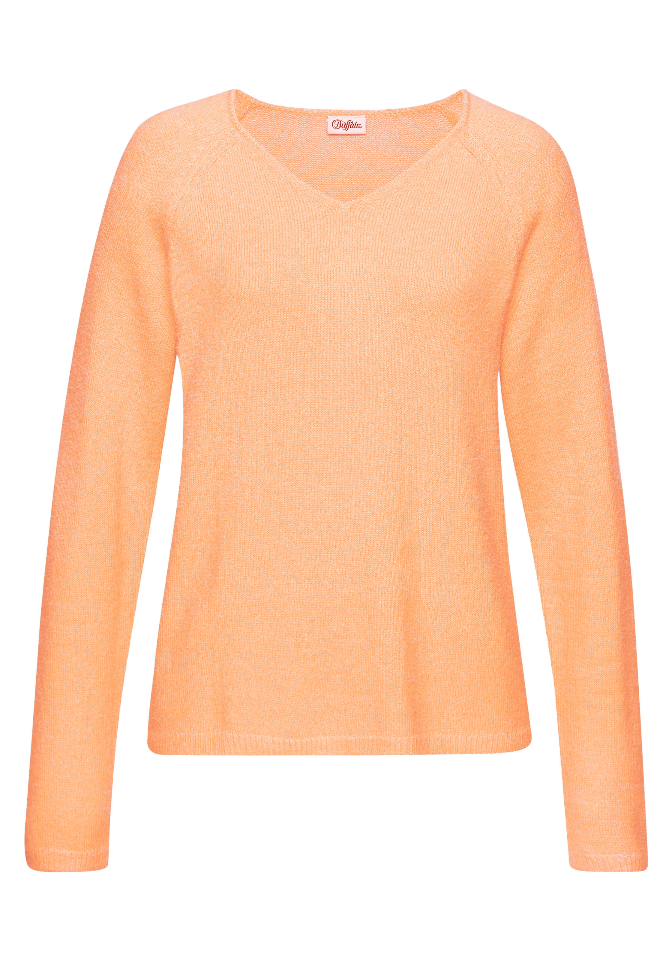 Buffalo V-Ausschnitt-Pullover, mit modischer Melange-Optik, weicher Strickpullover, elastisch