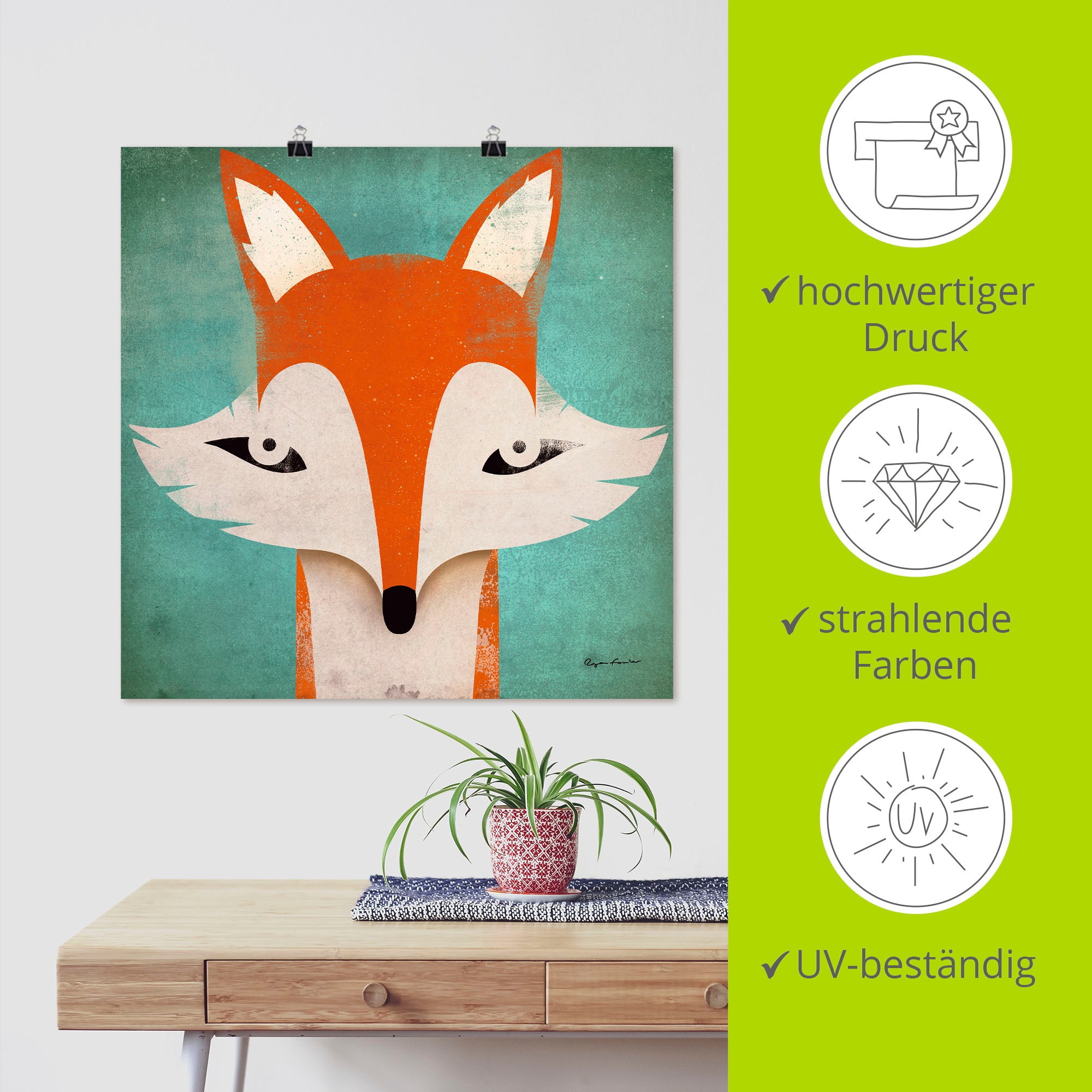 Artland Poster »Fuchs«, Tiere, (1 St.), als Leinwandbild, Wandaufkleber oder Poster in versch. Grössen
