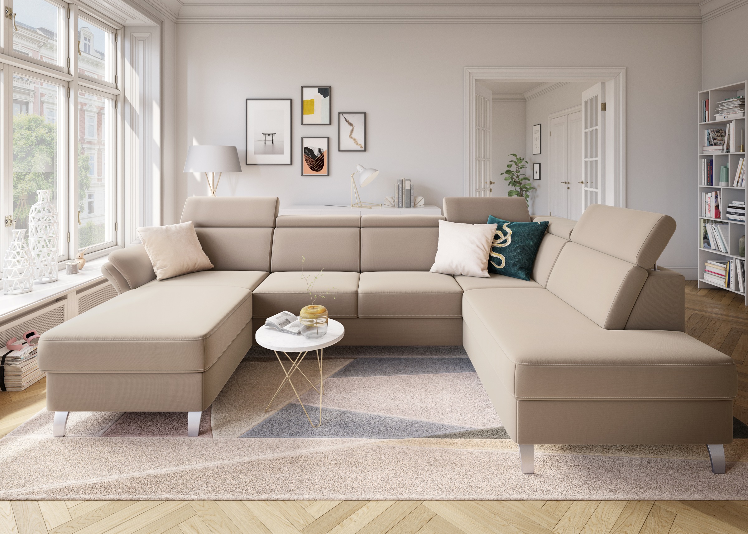 sit&more Wohnlandschaft »Vincenzo U-Form« inklusive Kopfteilverstellung, wahlweise mit Bettfunktion, Bettkasten