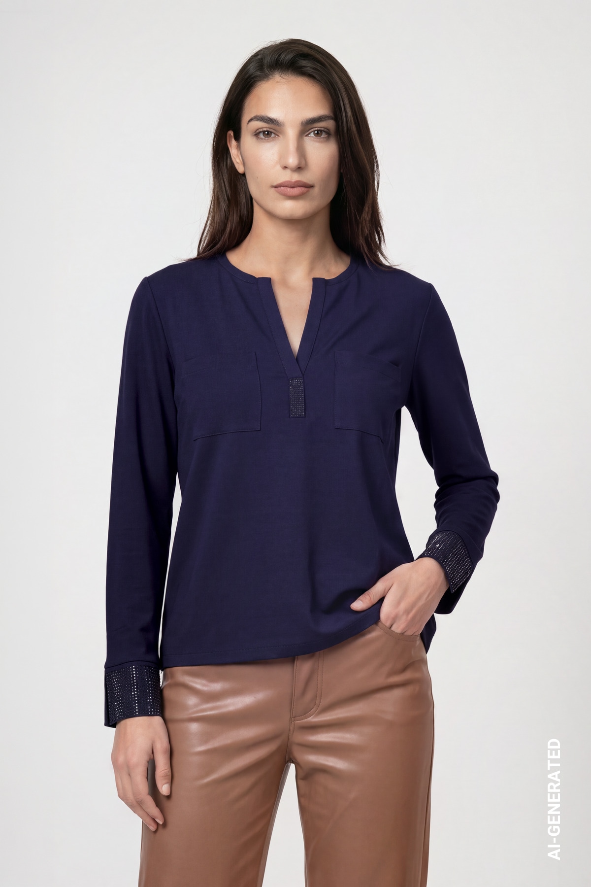 Image of Monari Schlupfbluse "Schluse Basic Schmuckdetail" Regular fit mit V-Ausschnitt