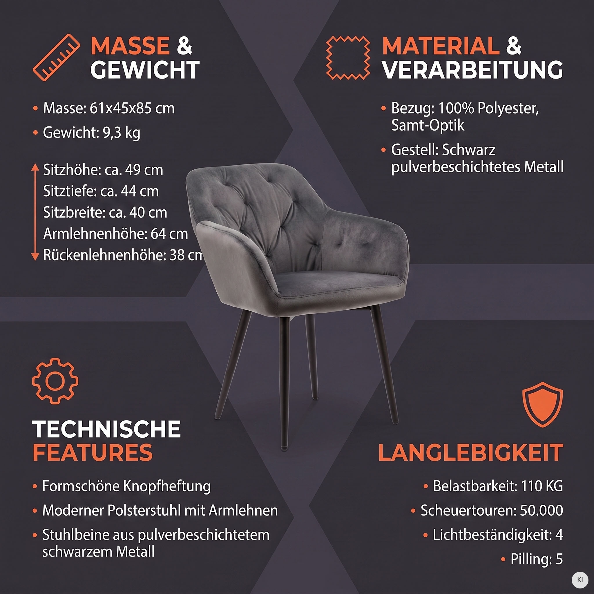 SalesFever Chaise de salle à manger »Coventry Komfortabler Polstertuhl im eleganten Stil« () élégant avec piqûres de boutons raffinées