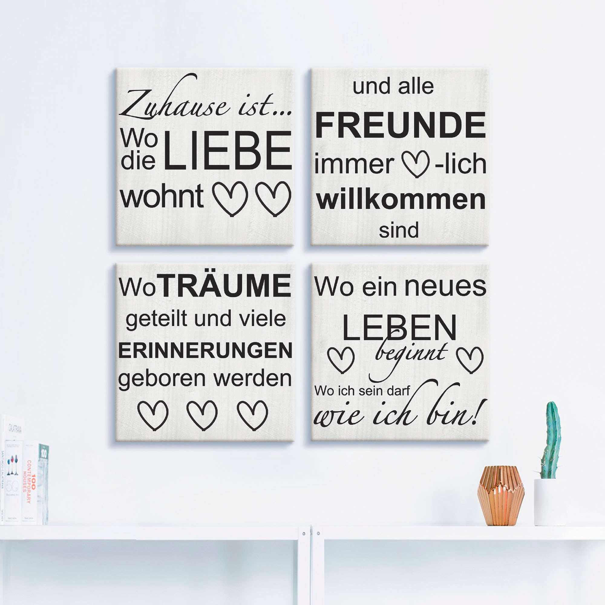 Artland Tableau sur toile »Wo die Liebe wohnt 1-4« 4 cuis tlg. 4er Set, verschiedene Grössen