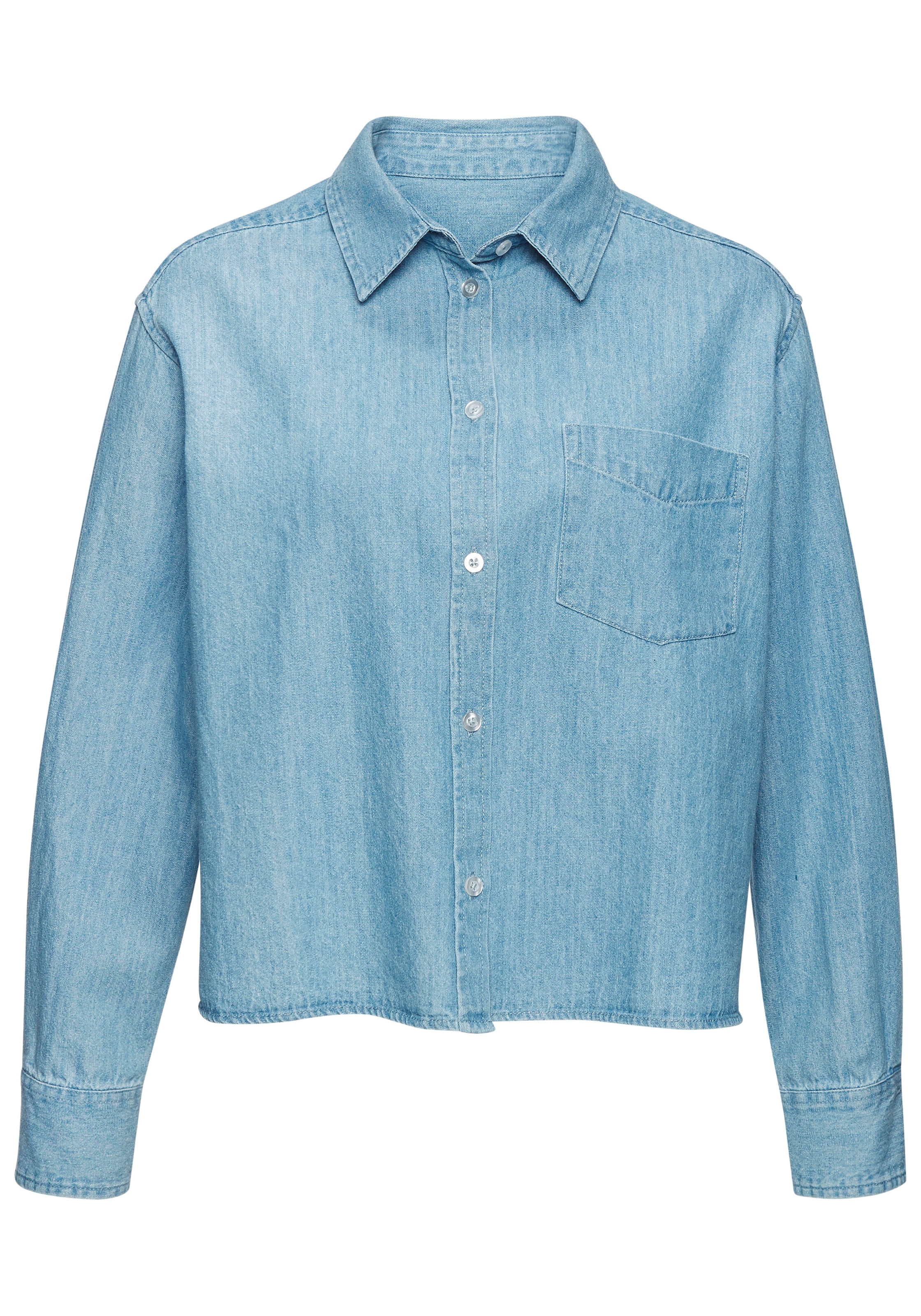 Buffalo Blouse en jean mit Brusttasche, Hemdbluse, Denim, casual