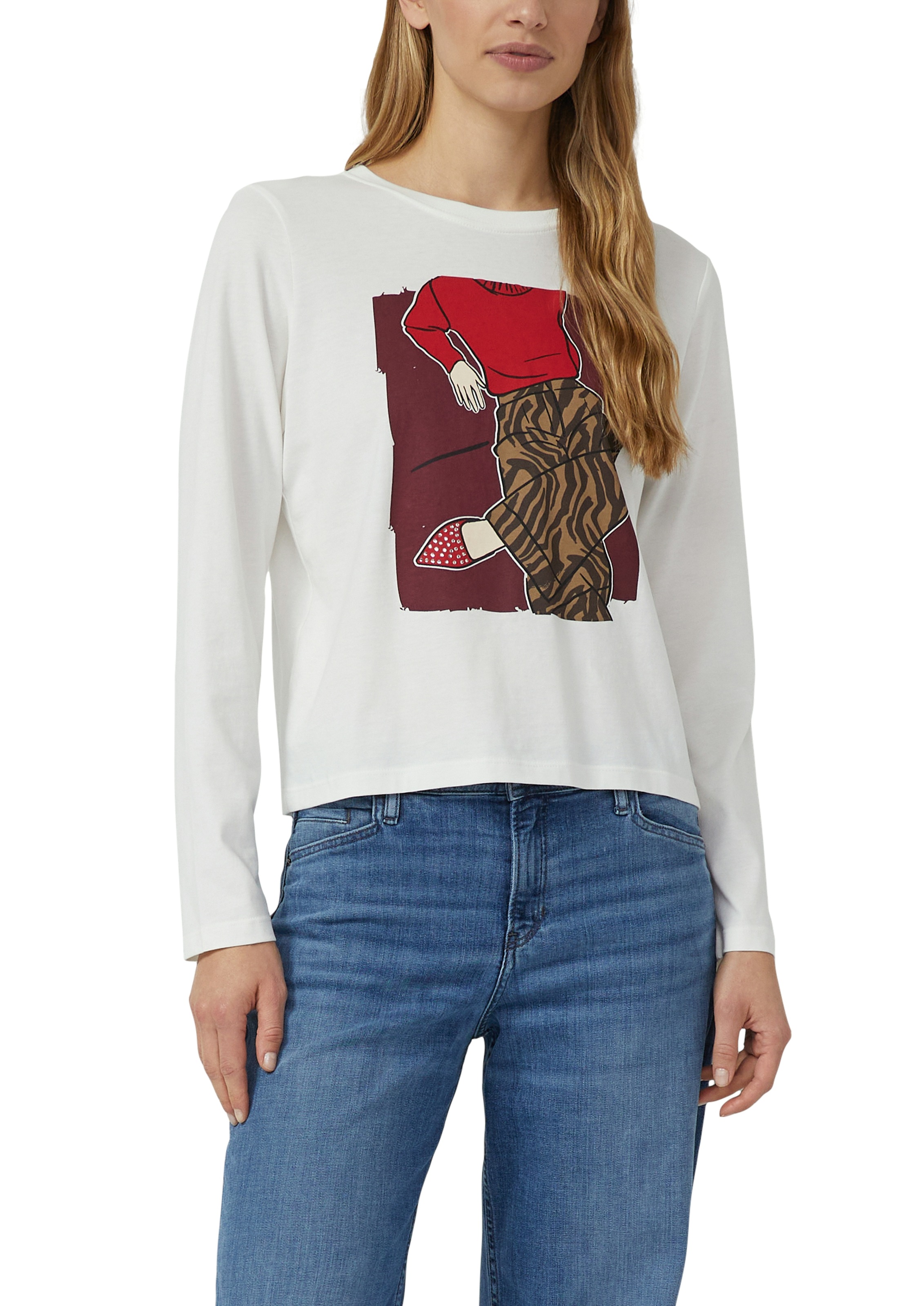 Image of s.Oliver Langarmshirt mit Print und Schmucksteinen