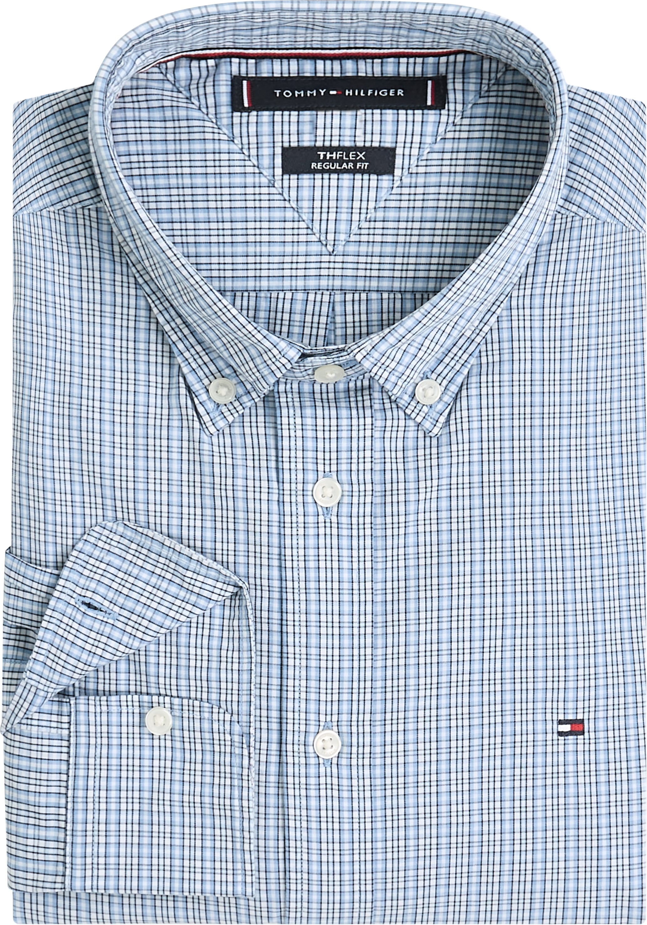 Tommy Hilfiger Chemise à manches longues »FLEX POPLIN SMALL TARTAN SHIRT« regular fit, kleinkariert, Button-down-Kragen