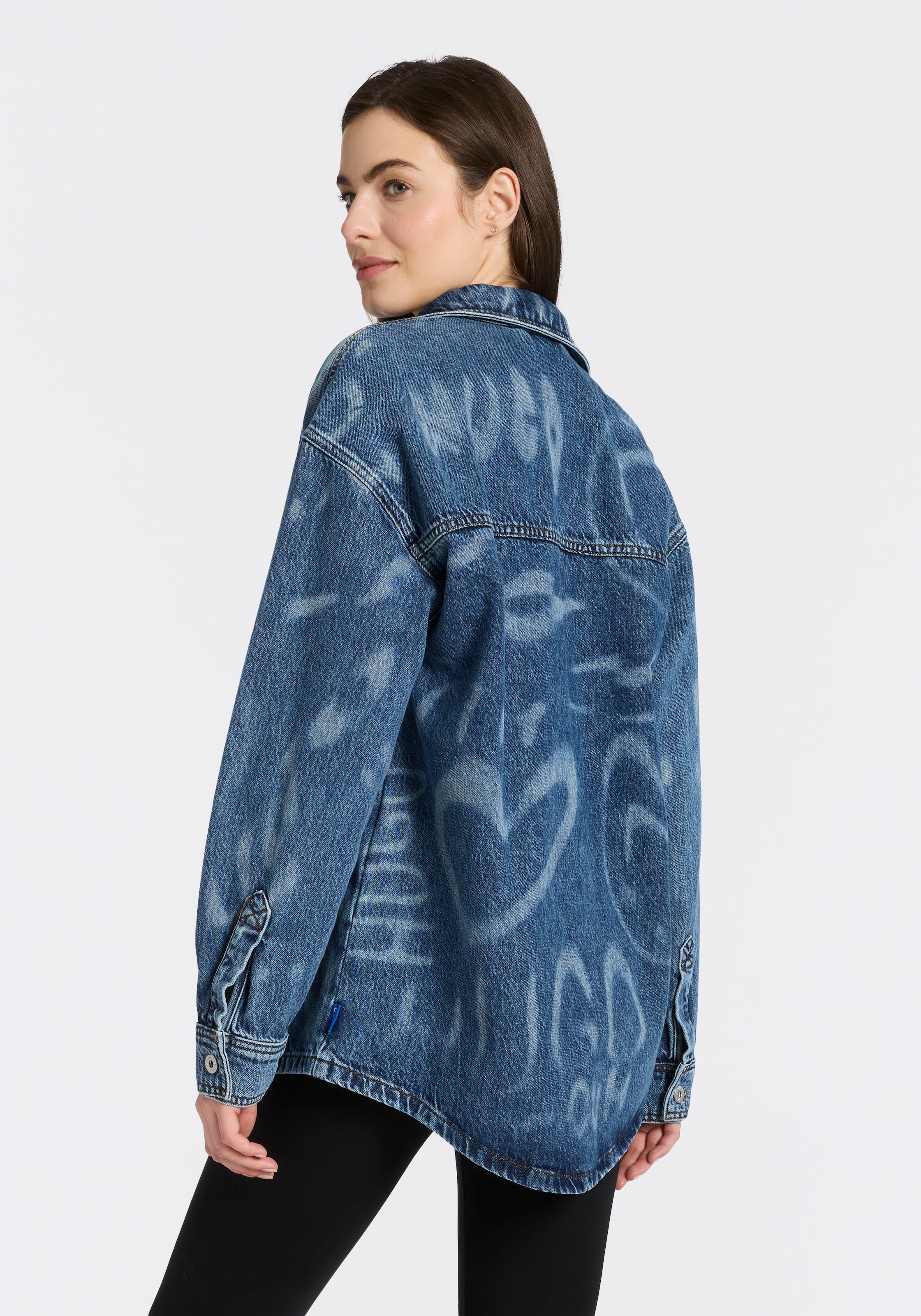 HUGO Blue Blouse chemise »Garesa« Denim mit Laserprint, Oversized Fit