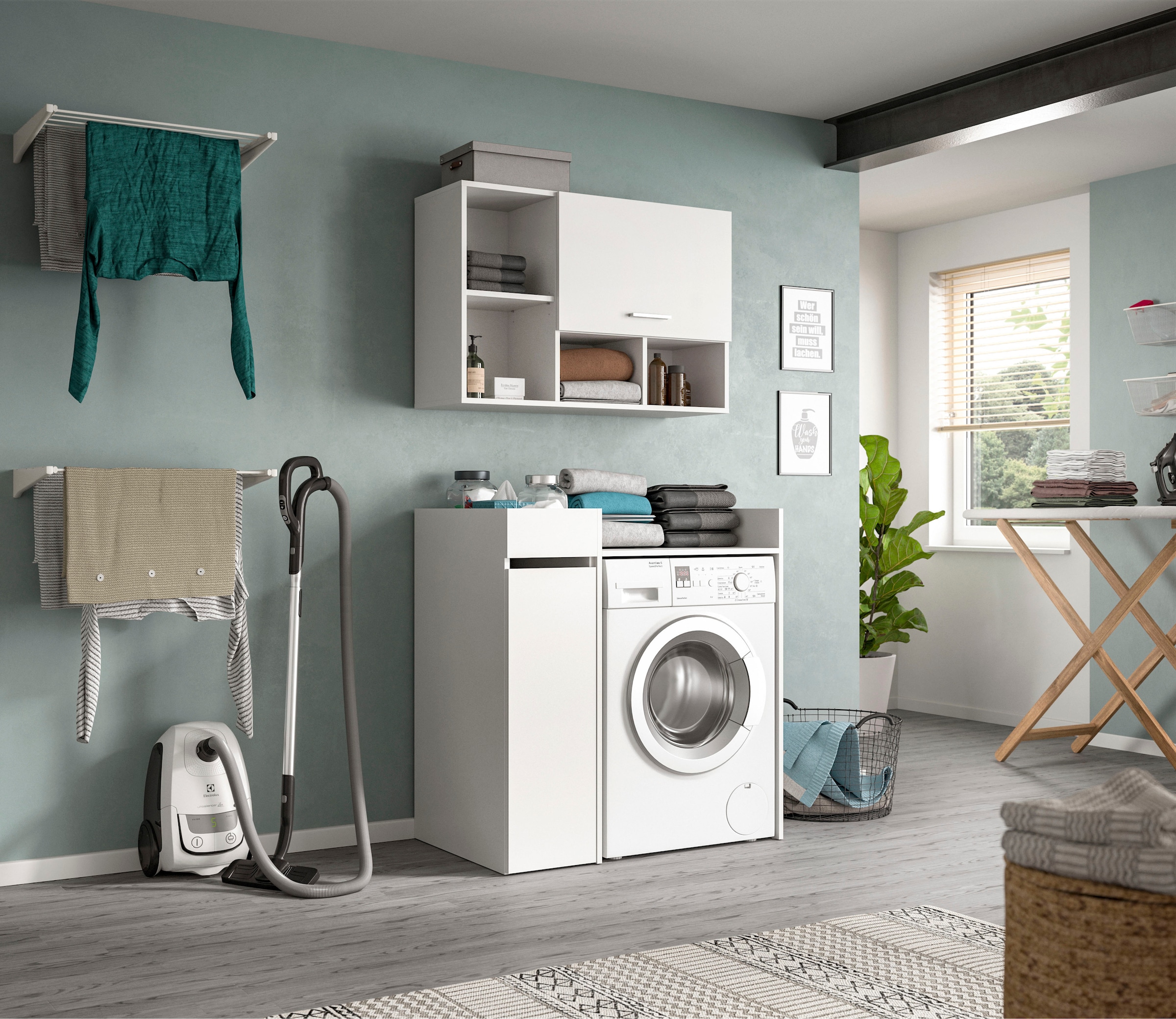 welltime Ensemble de meubles de salle de bain »FALAS, TOPSELLER!, 3-teilig, Hauswirtschaftsraum Set, Breite 95 cm« Set, bestehend aus: Waschmaschinenumbauschrank, Standregal & Hängeschrank, 3 cuis tlg.