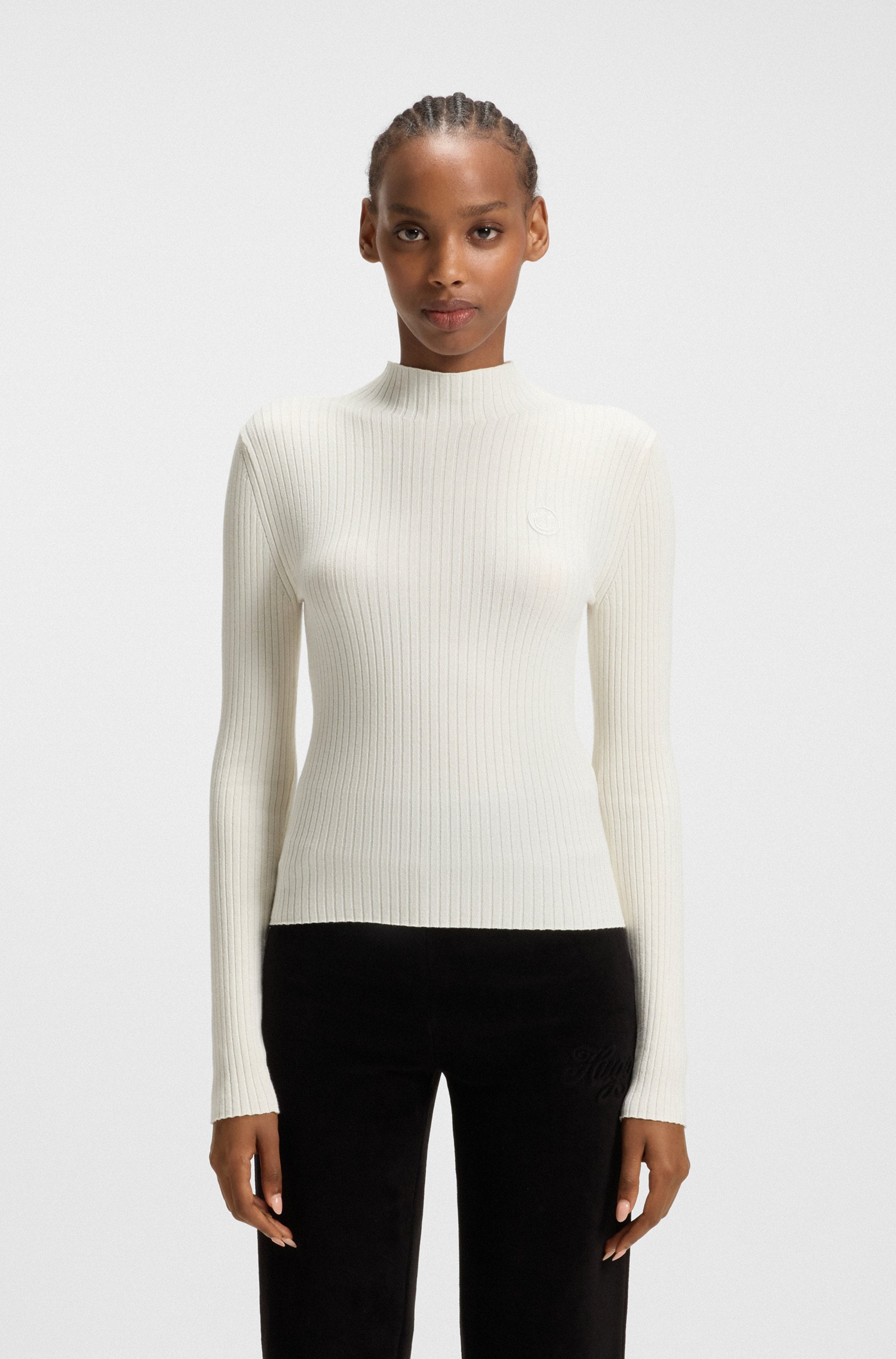 Image of HUGO Stehkragenpullover "Sarmie" mit Label-Stitching