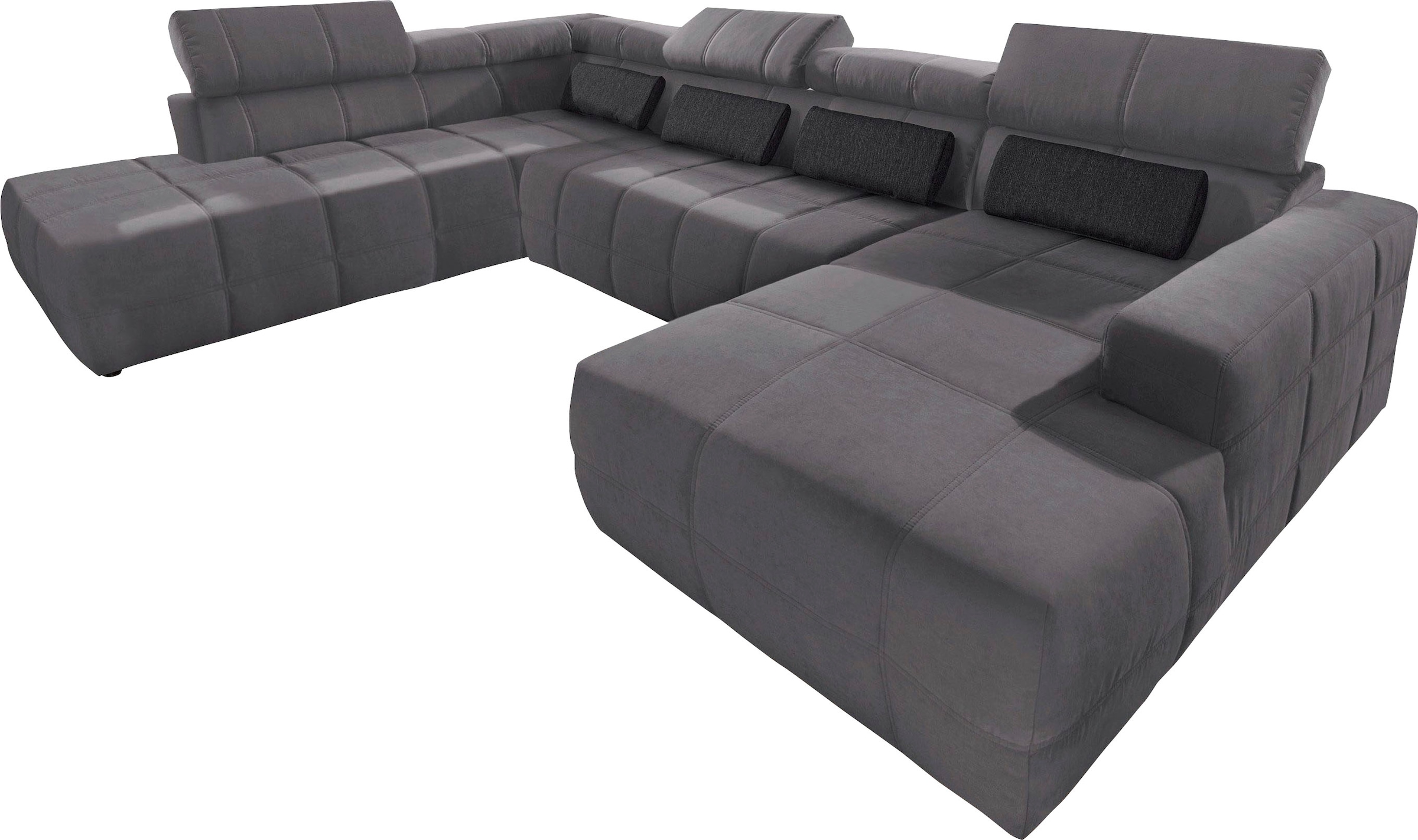 Image of DOMO collection Wohnlandschaft "BRANDON belastbar bis 140 kg/Sitz, 359x228 cm, U-Form" mit Sitztiefenverstellung, Luxus-Microfaser, dunkelgrau