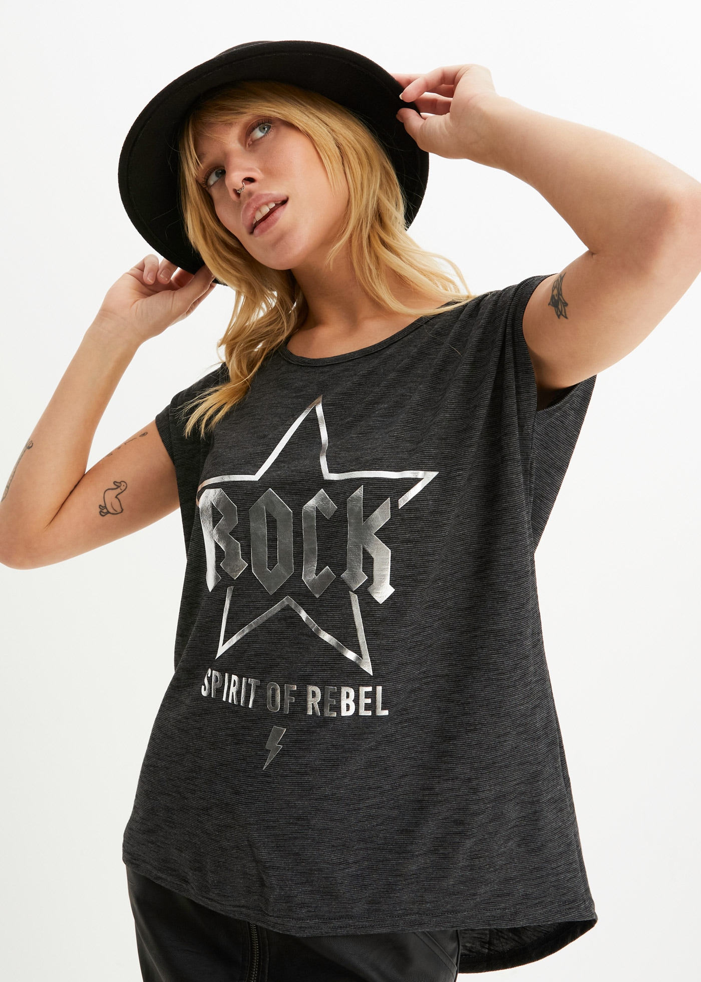 Image of bonprix Longshirt schmale Passform, Kurzarm-Design, mit Print, aus Viskose-Mix