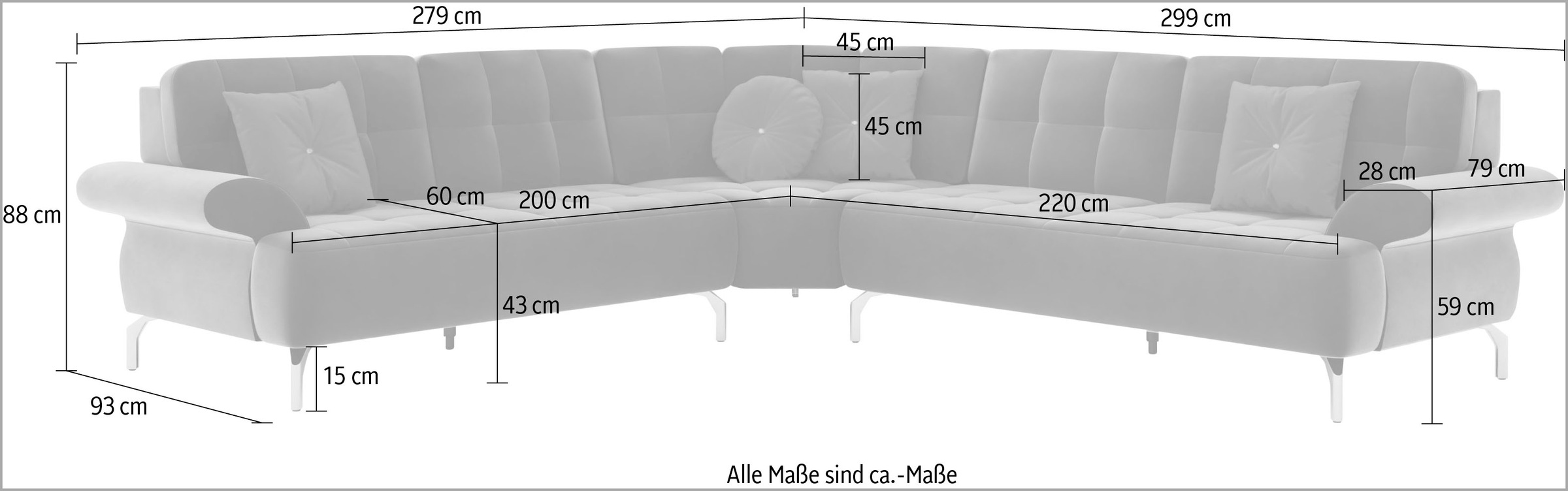 sit&more Ecksofa »Orient 1 L-Form«, inkl. 4 Zierkissen mit Strass-Stein, goldfarbene Metallfüsse