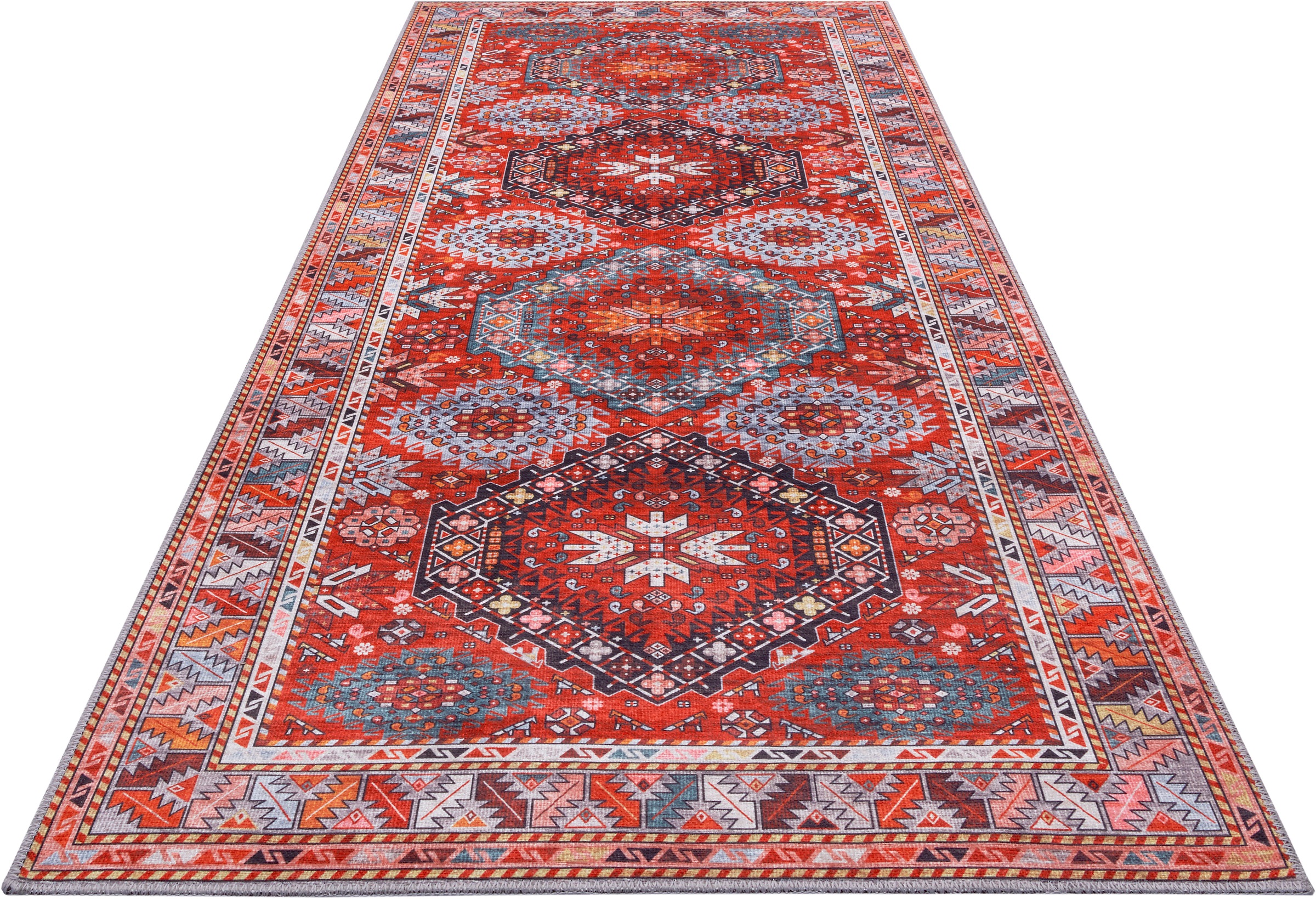 Image of ELLE DECORATION Designteppich »Kazak Zarivar«, rechteckig, 7 mm Höhe, Design Läufer, Orient Optik, Vintage Design, Wohnzimmer, Schlafzimmer, Robust, Pflegeleicht, gekettelt, kräftige Farben bei Ackermann Versand Schweiz