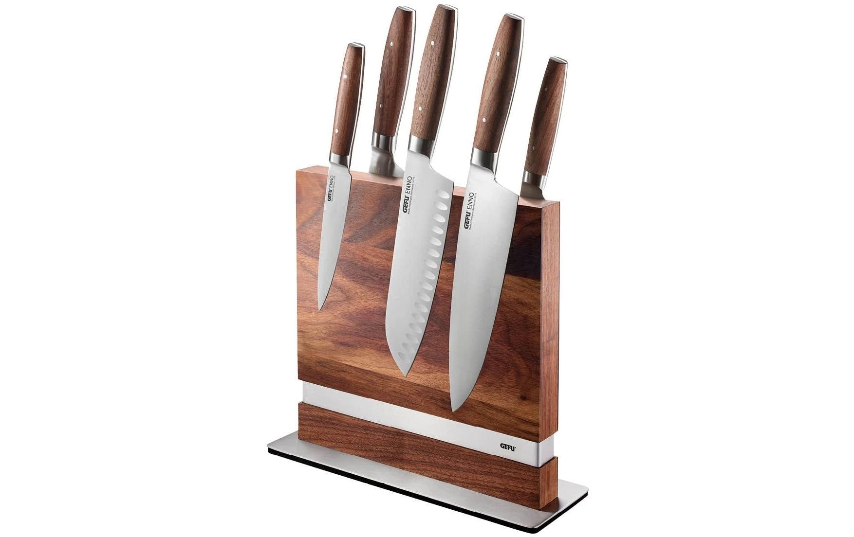 Image of GEFU Messerblock "Messerblock Enno Silber/Braun, 22 x 9 cm"