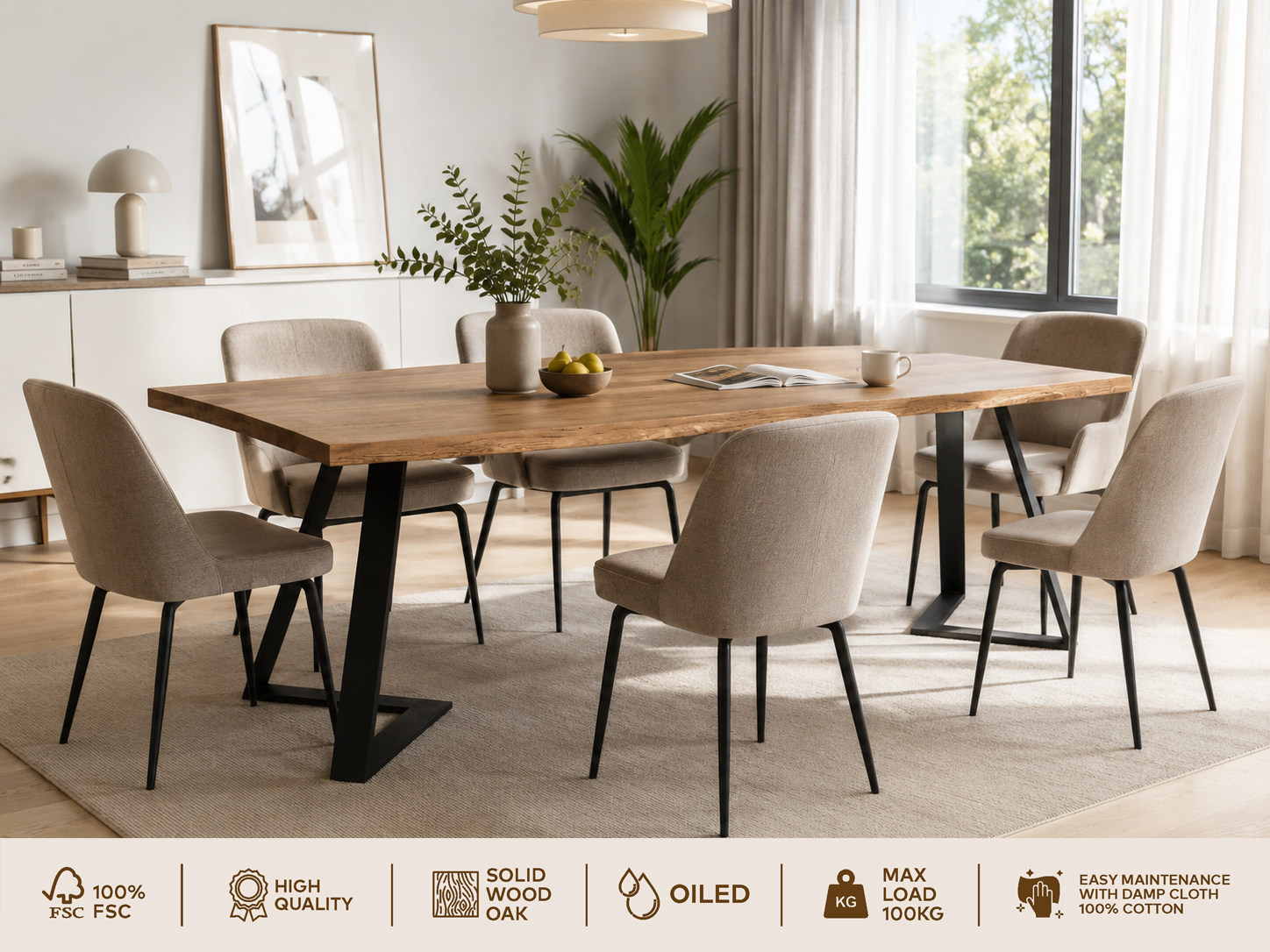 GOODproduct Esstisch »»MALMO« Speisetisch, Küchentisch, Wohntisch, Esszimmertisch« Wildeiche geölt Natur/Smoke, Gerade Kante, schwarzes Metallgestell