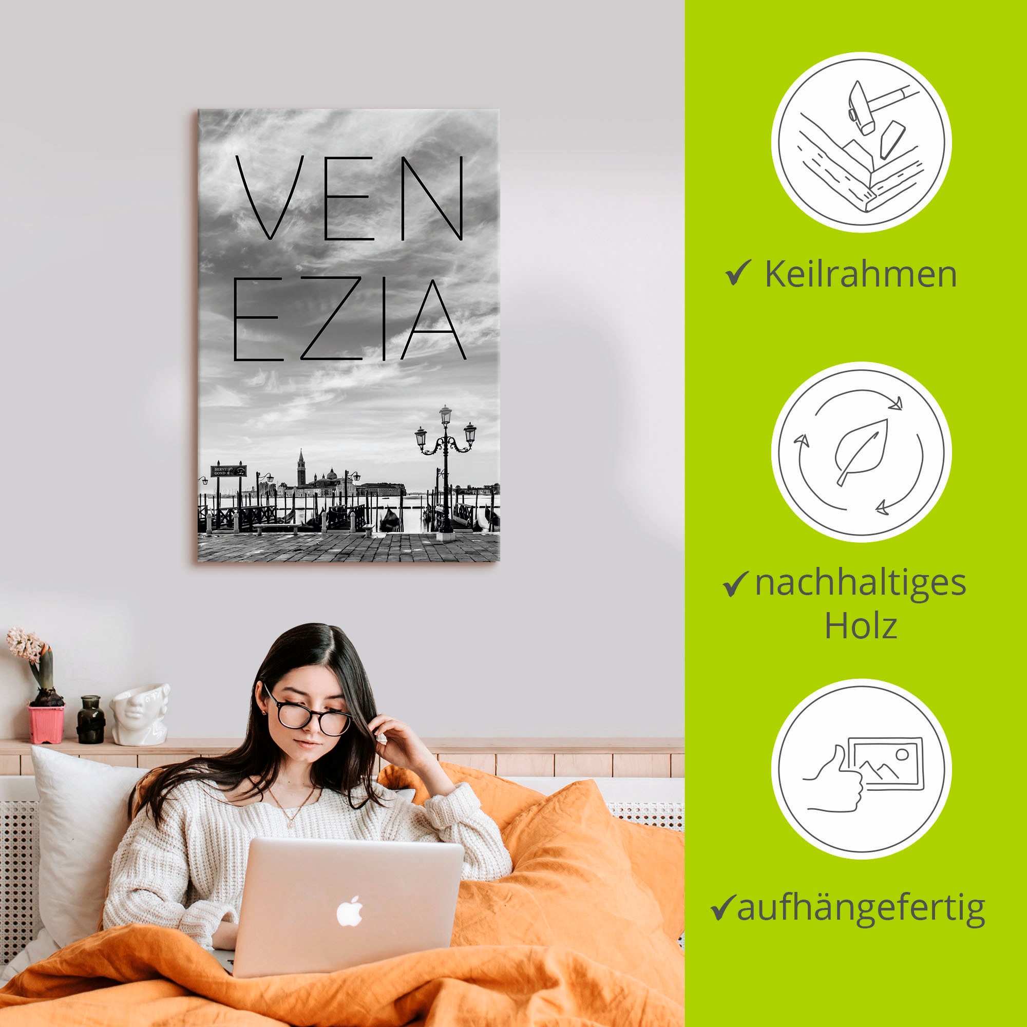 Artland Tableau sur toile »Gondeln am frühen Morgen in Venedig« 1 cuis tlg. auf Holzrahmen gespannt