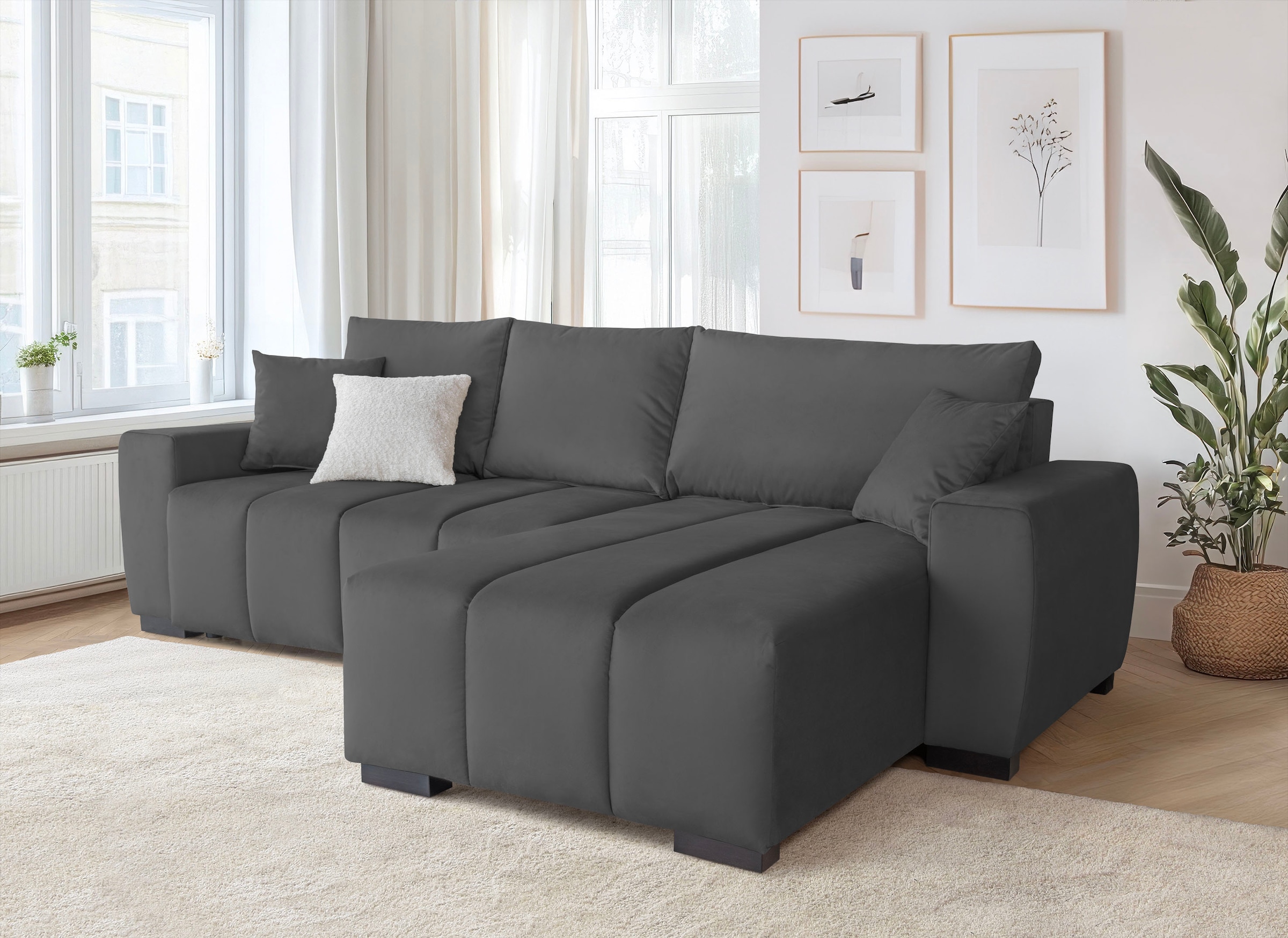 Home affaire Ecksofa »L-Form Bello« mit Bettfunktion, Bettkasten, Frei im Raum stellbar und Federkern
