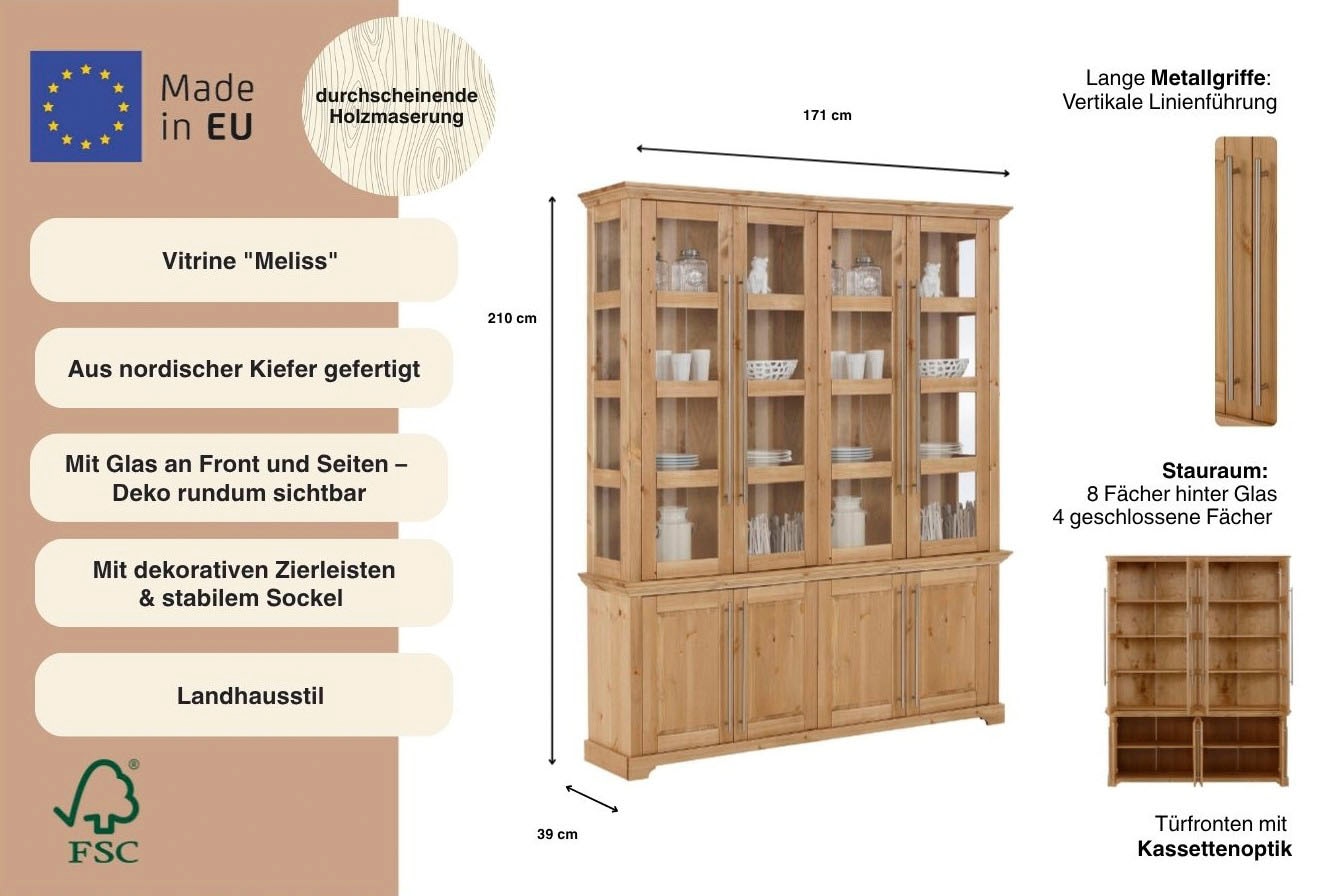 Home affaire Vitrines »Meliss« aus massiver Kiefer, FSC® zertifiziert, Breite 171 cm