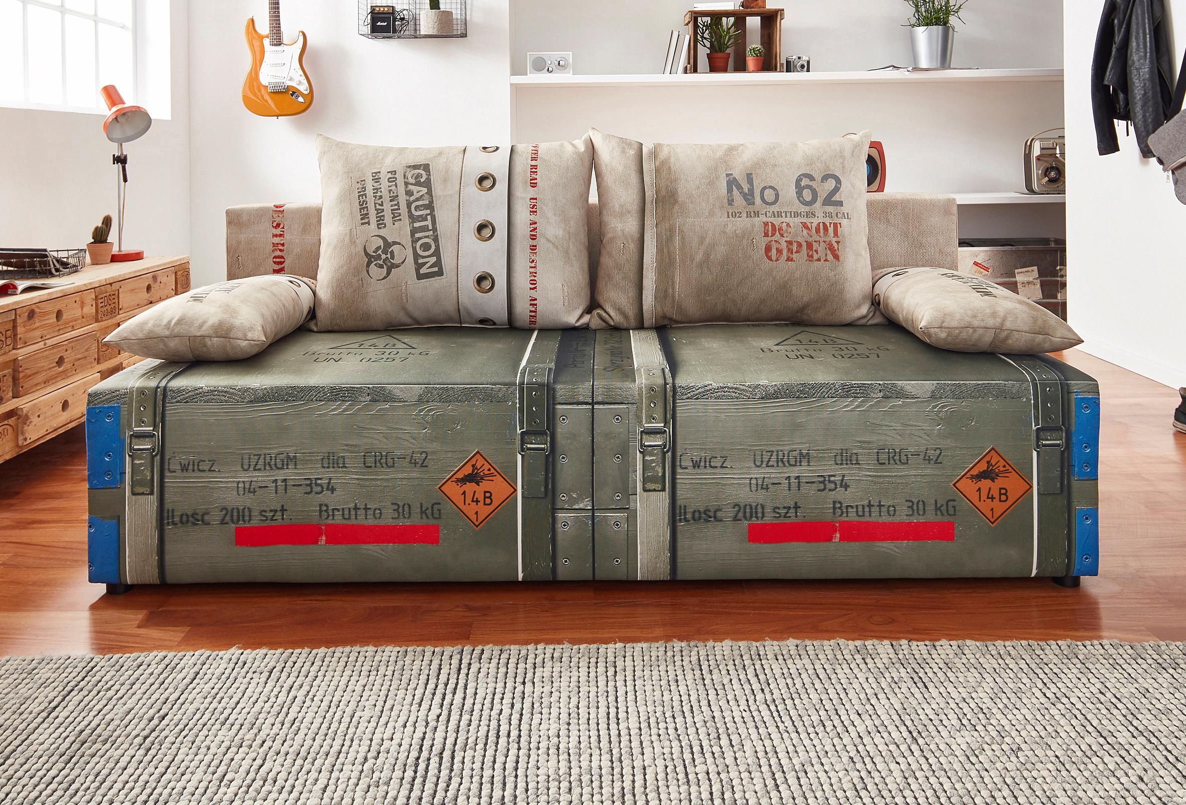exxpo - sofa fashion Schlafsofa »Extravagantes Sofa für Individualisten mit Bettfunktion und Bettkasten«, in aussergewöhnlichen Bezugsvarianten, Solitärmöbel