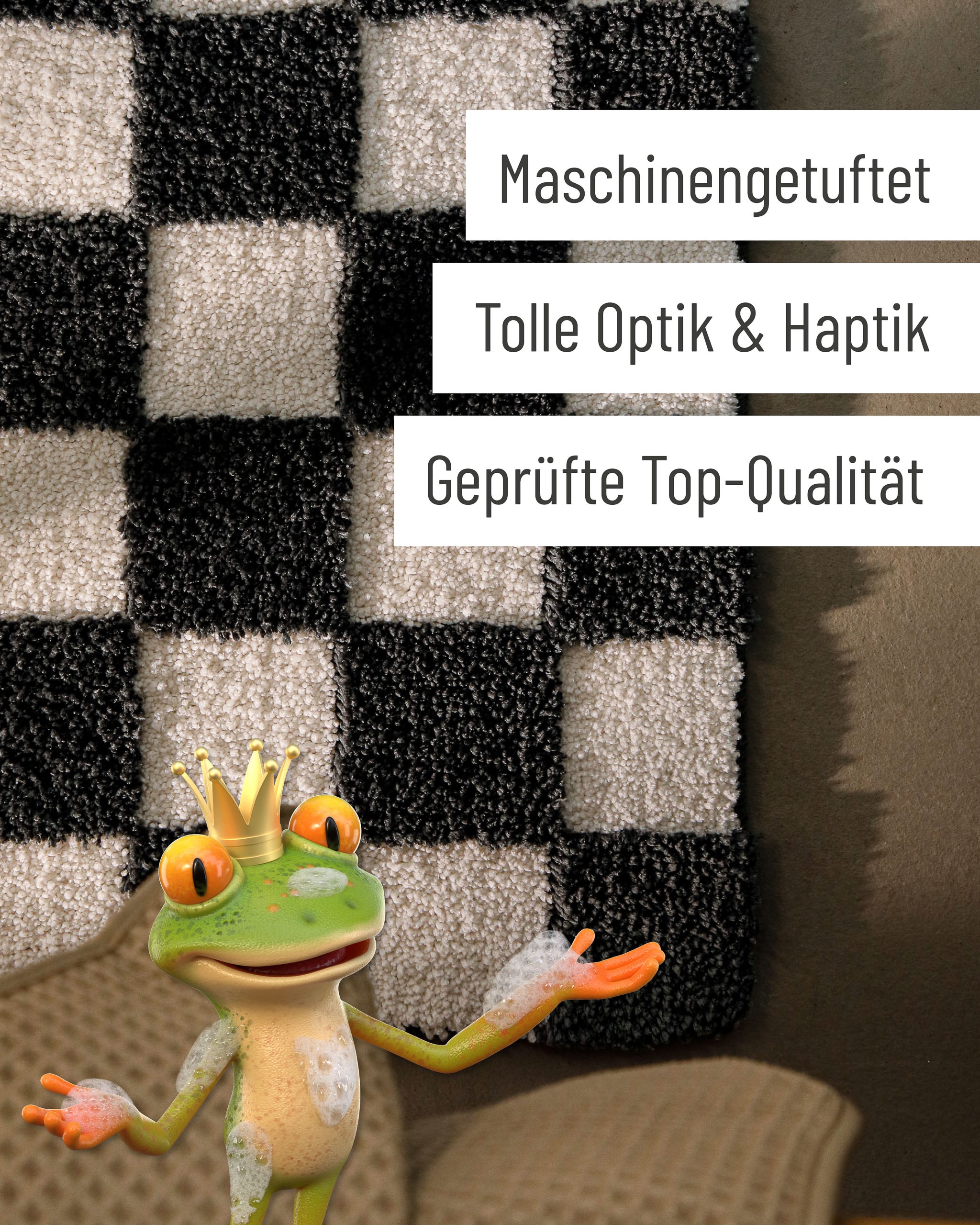 Wecon home Tapis de bain »Bobbi« Höhe 25 mm Badteppich, Schachbrett-Design, weich, rutschhemmend, waschbar