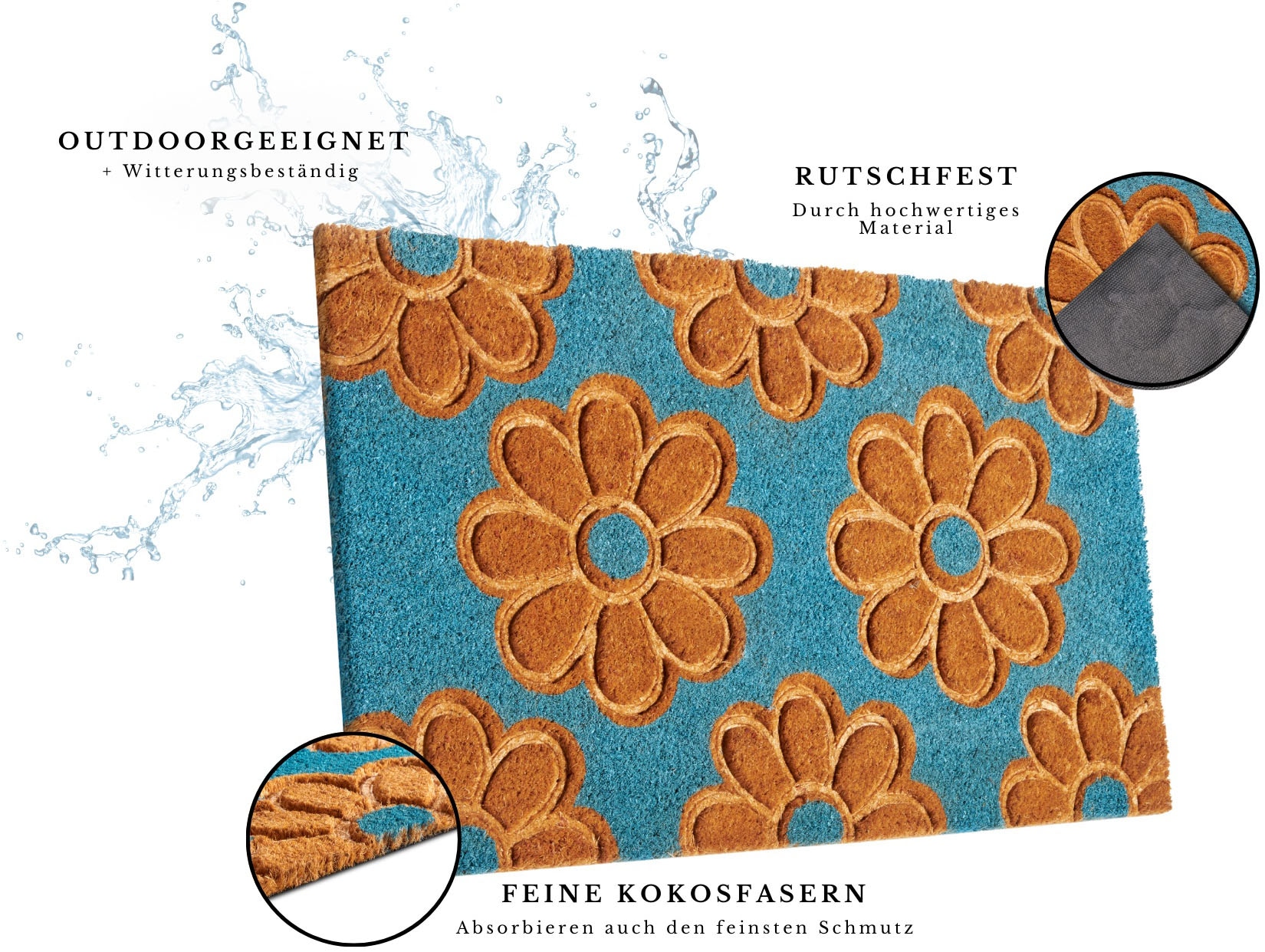 HANSE Home Fussmatte »Mix Mats Kokos Flowers, Türmatte«, rechteckig, 15 mm Höhe, Strapazierfähig, pflegeleicht, robust, wetterfest, UV-beständig
