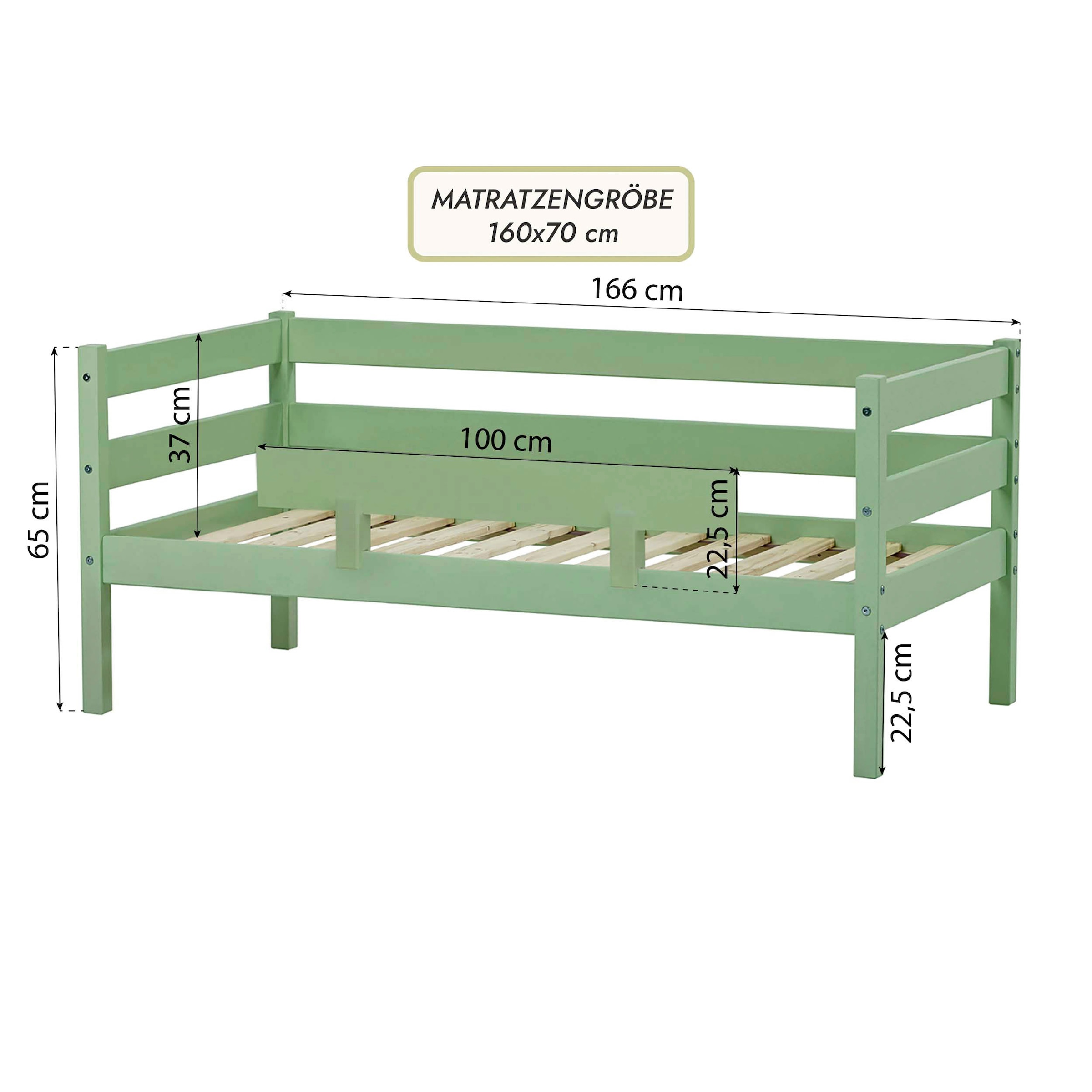 Hoppekids Einzelbett »ECO Comfort Kinderbett, Kiefer Massivholz, Jugendbett inkl. Rollrost«, 70x160 cm, wahlweise in verschieden Farben/ Matratze/ Absturzsicherung