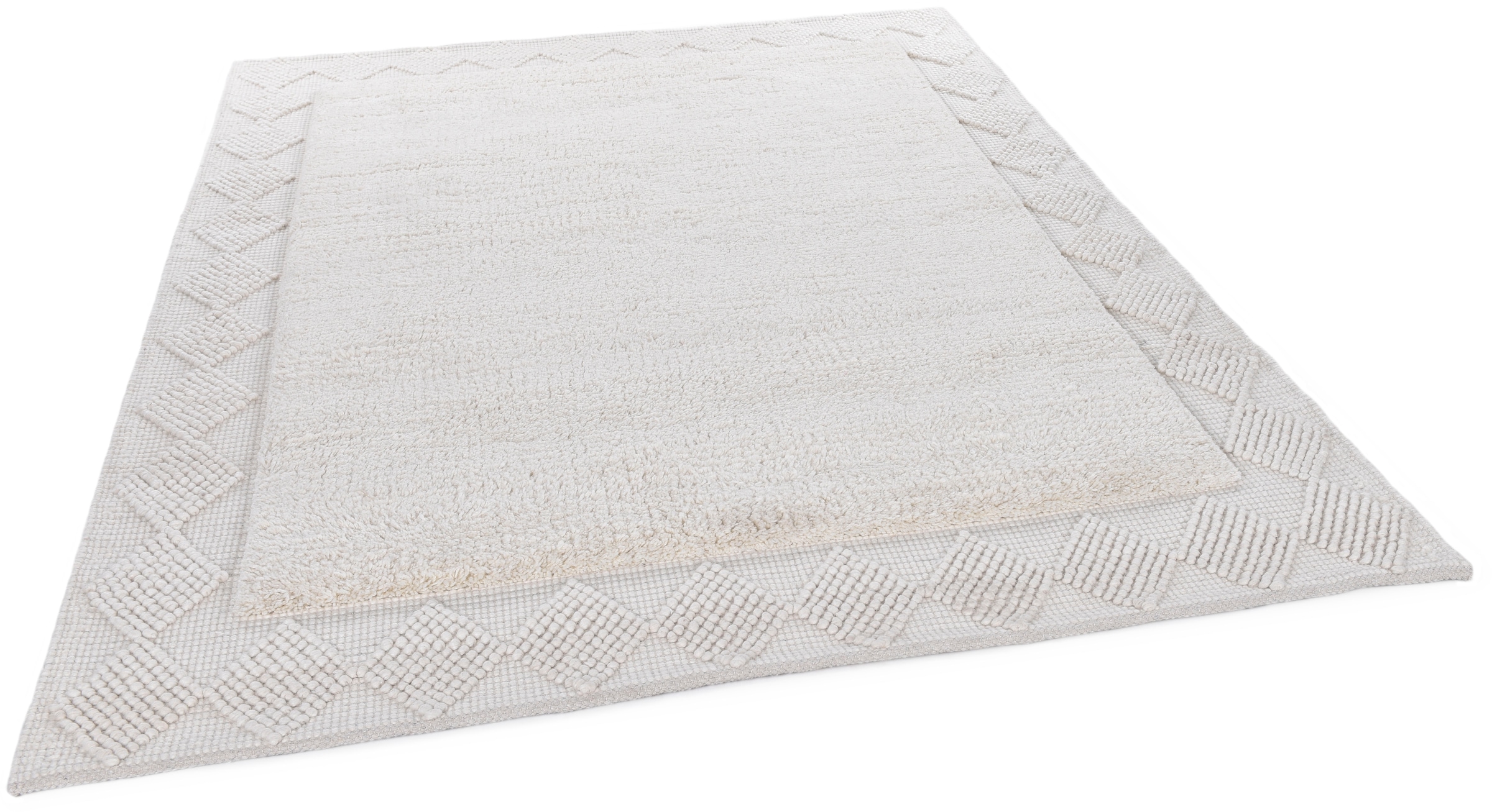 Image of THEKO Wollteppich "Bergen - 630" rechteckig 5 mm Höhe Handweb Teppich, reine Wolle, handgewebt, Scandi Design, mit Bordüre