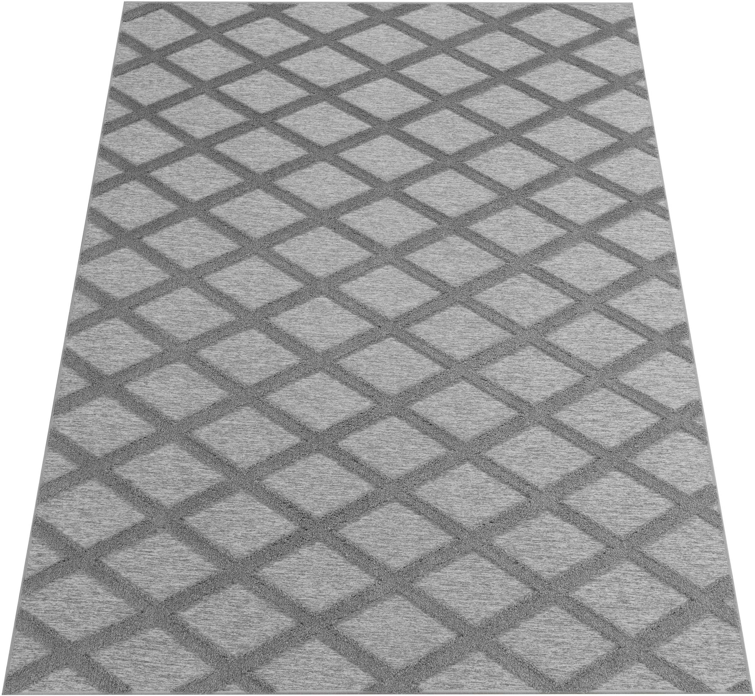 Paco Home Teppich »Utrecht 642« rechteckig 4 mm Höhe Kurzflor, Uni Farben, 3D-Design, Rauten Muster, Hoch-Tief Effekt