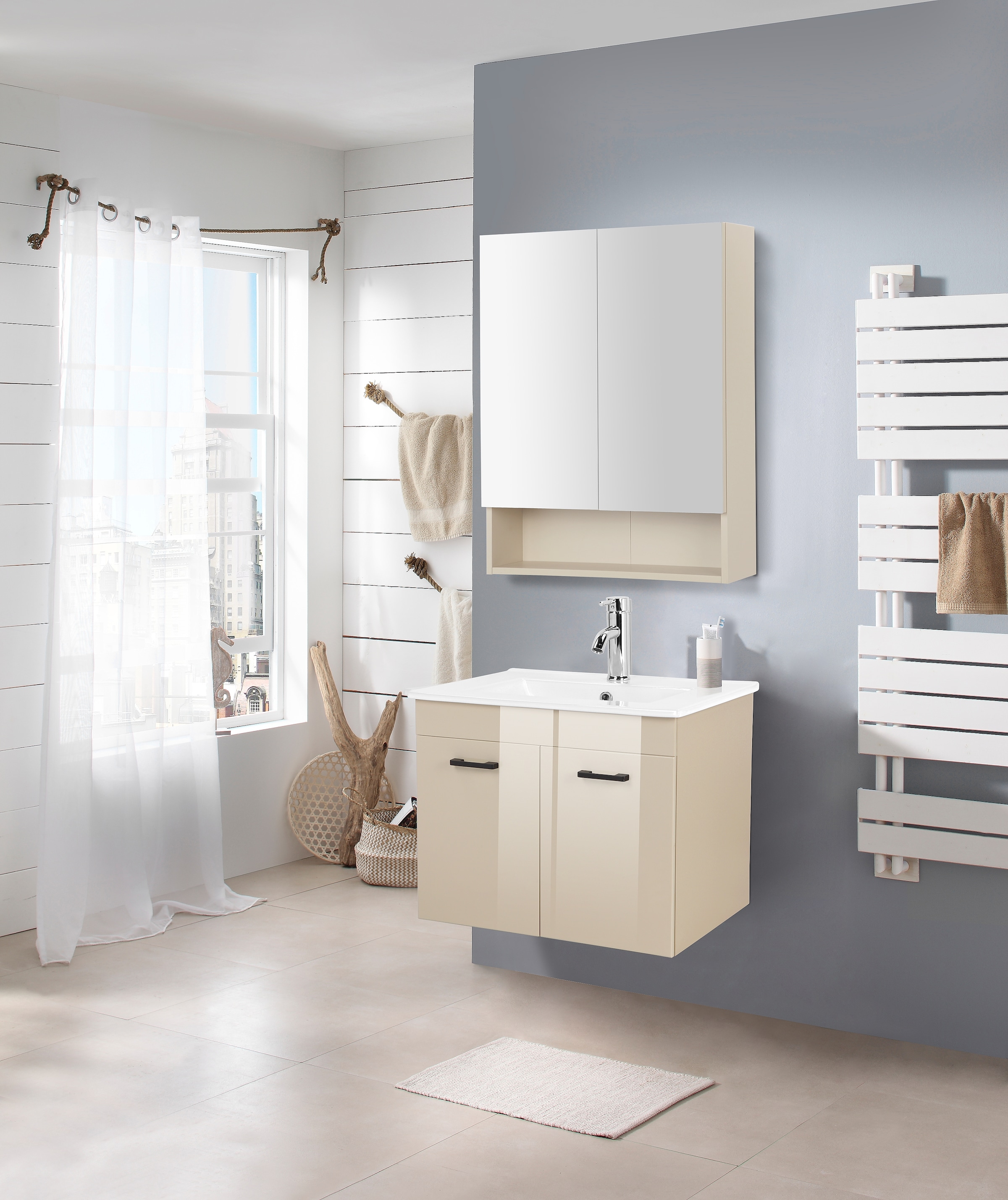 welltime Table de lavage »Florenz, Breite 60cm, 2 Tür, 2 Fächer, MDF-Front« Komplett-Set,  Waschplatz mit 2 Türen,in verschiedenen Farben erhältlich, Badmöbel