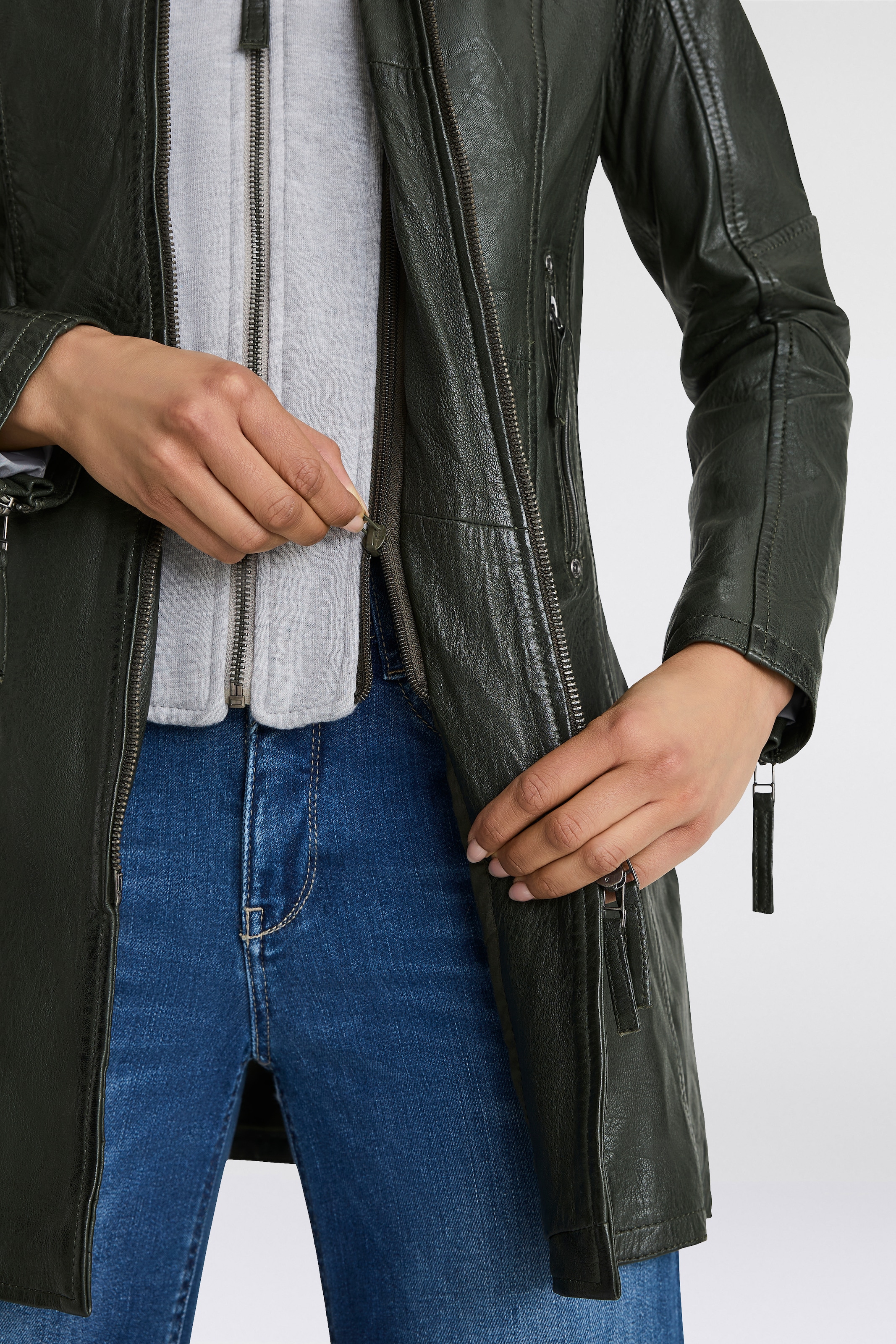 Mauritius Ledermantel »Bente«, 2-in-1-Lederjacke mit abnehmbarem Kapuzen-Inlay aus Jerseyqualität