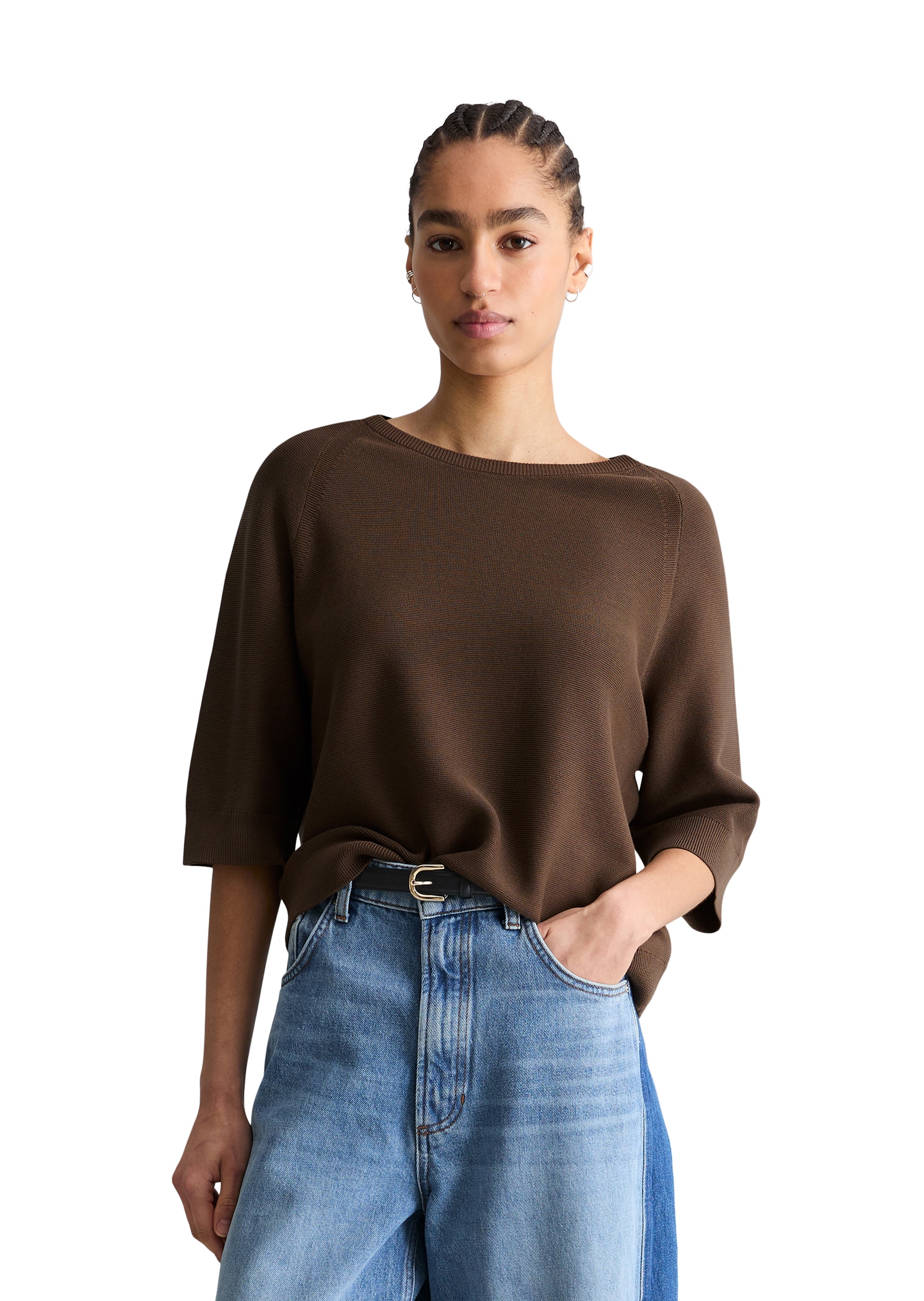 Image of Marc OPolo DENIM Rundhalspullover 3/4 Arm, locker geschnitten