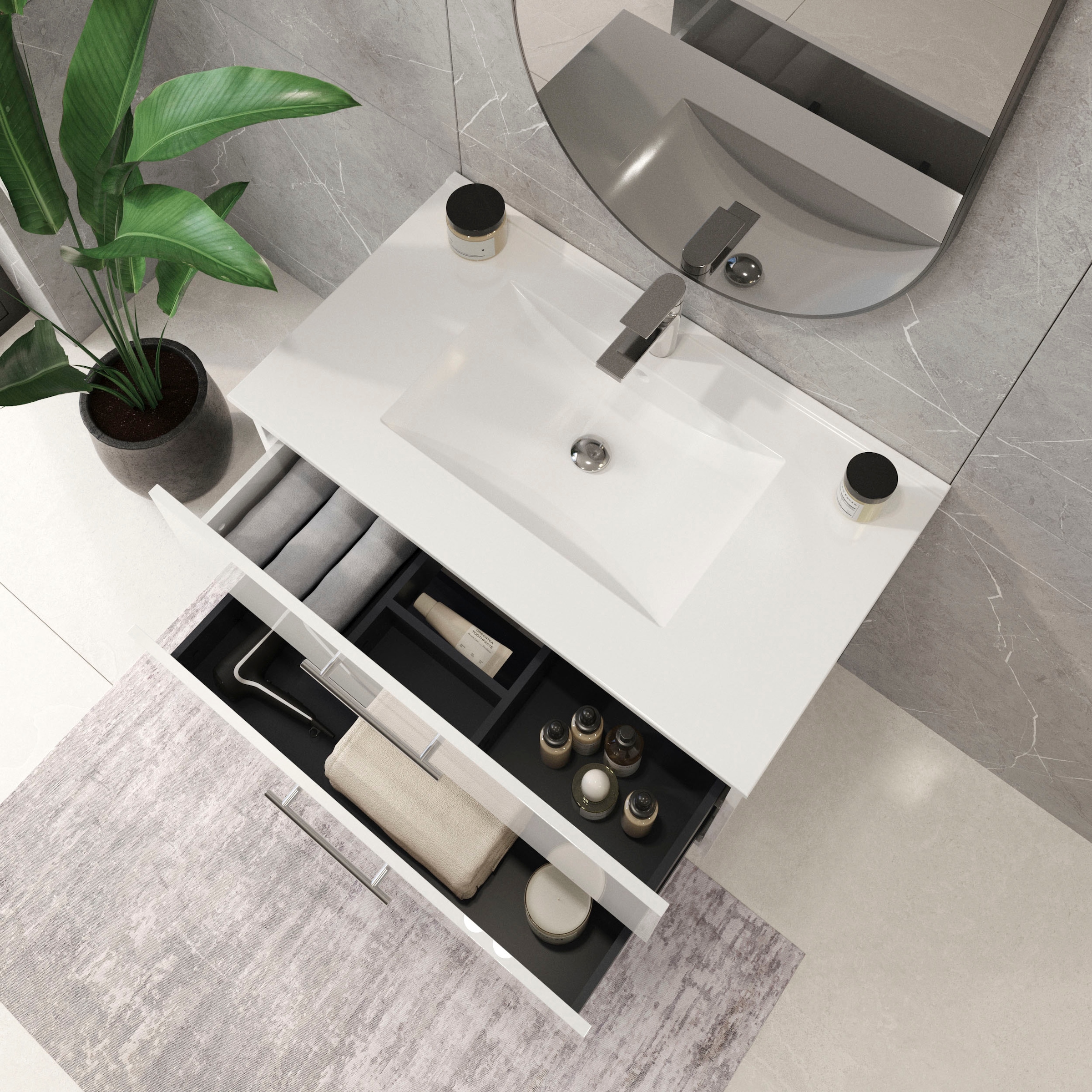 welltime Waschtisch »Athen Badschrank Badezimmer WC Unterschrank mit Becken« Set,  Waschplatz mit 2 Schubladen , Breite 80cm Softclose Bad