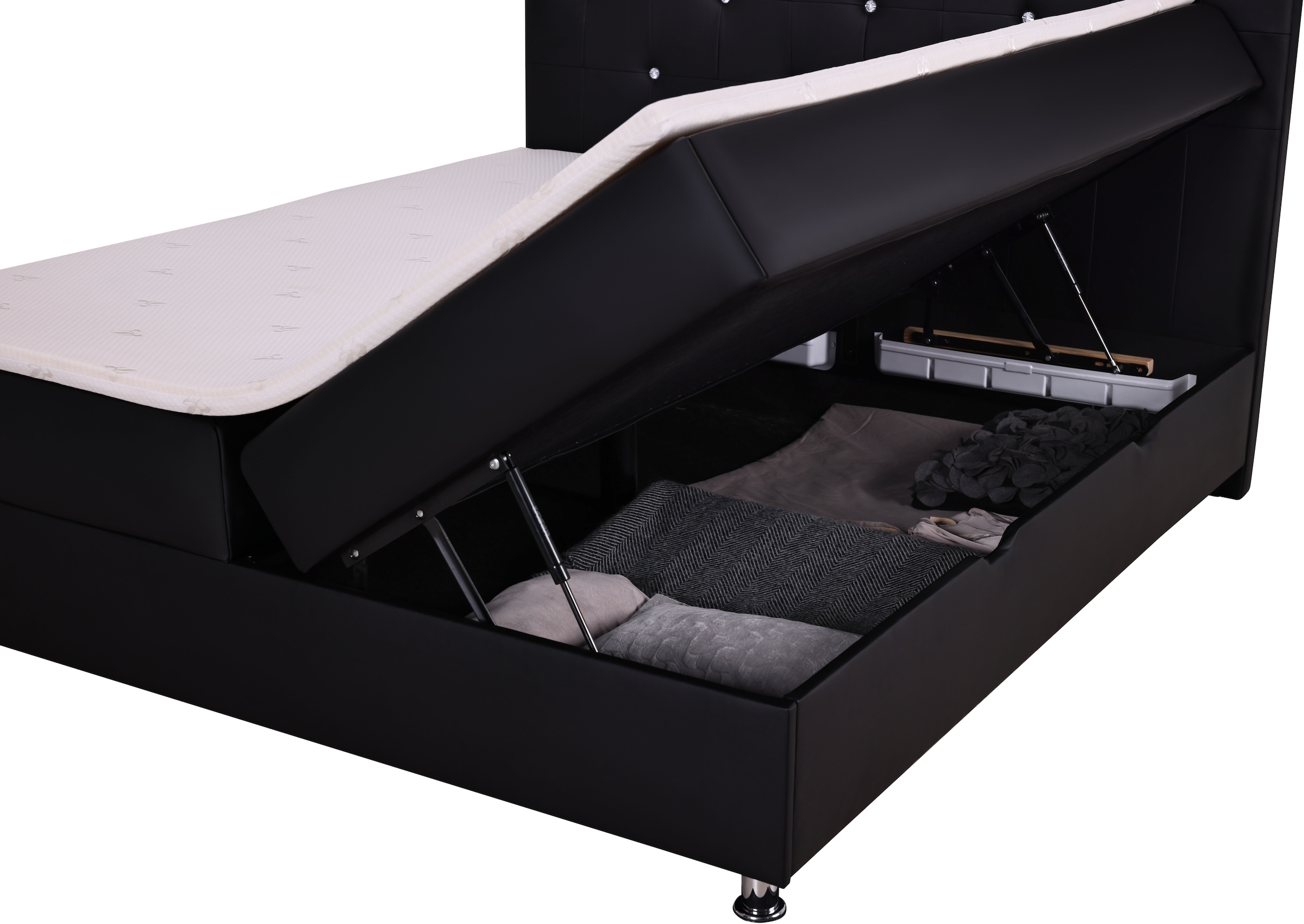 Home affaire Lit de boxe »Big Noux aus schwarzem Kunstleder mit Kristallsteinen im Kopfteil« inkl. Bettkasten, erhältlich in der Grösse 180x200cm