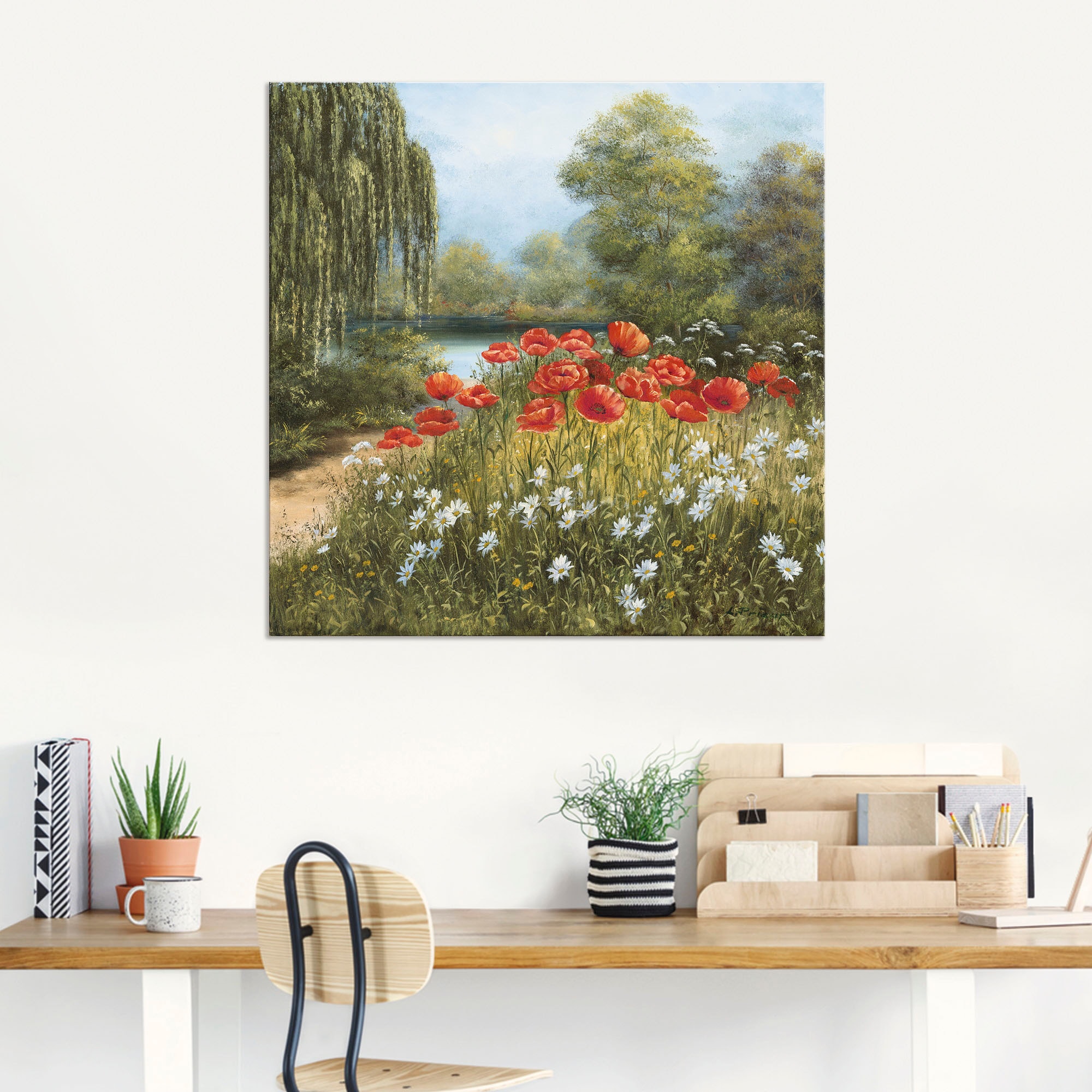Artland Wandbild »Mohnwiese am See«, Blumenwiese, (1 St.), als Alubild, Outdoorbild, Leinwandbild, Poster in verschied. Grössen