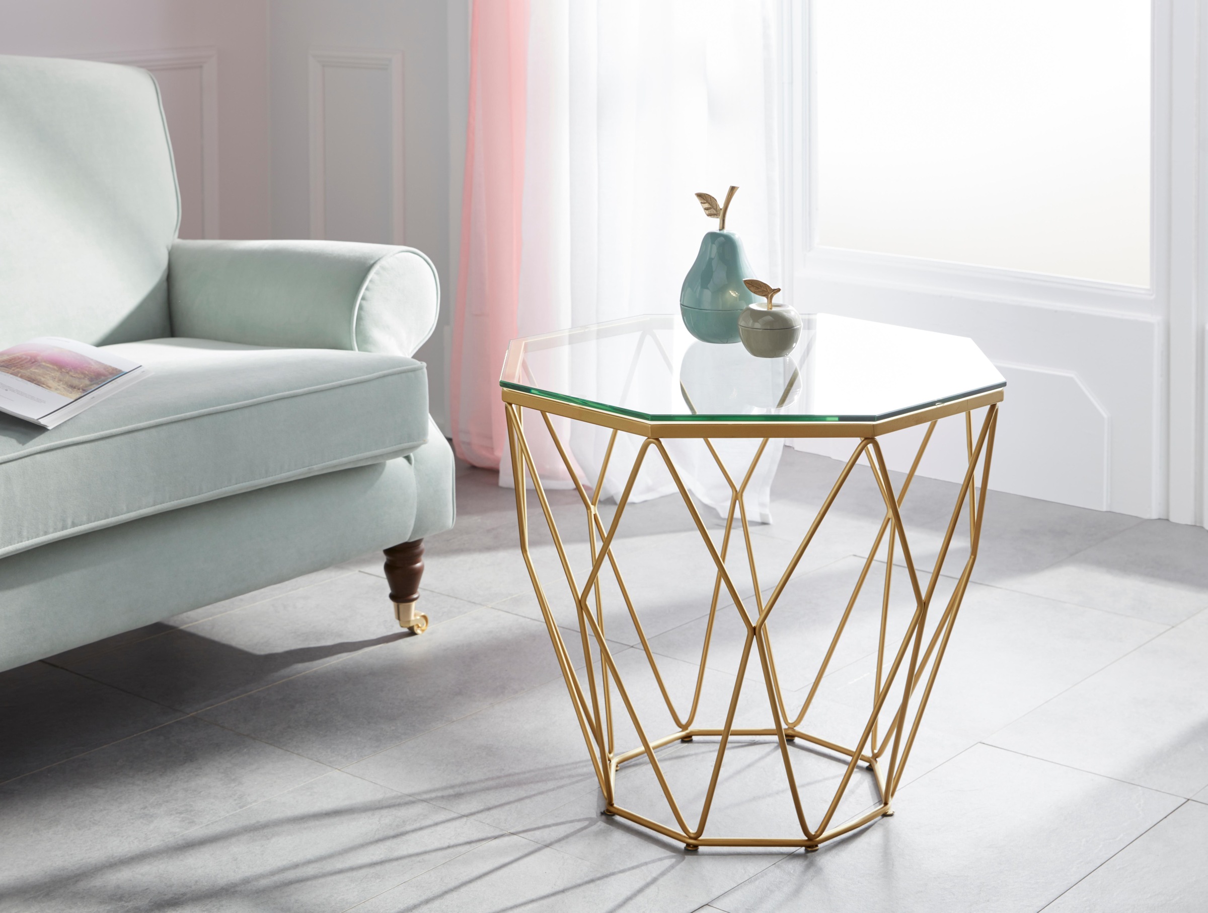 Image of Guido Maria Kretschmer Home&Living Beistelltisch »Caen«, mit Glasplatte und Metall, Breite 60 cm bei Ackermann Versand Schweiz