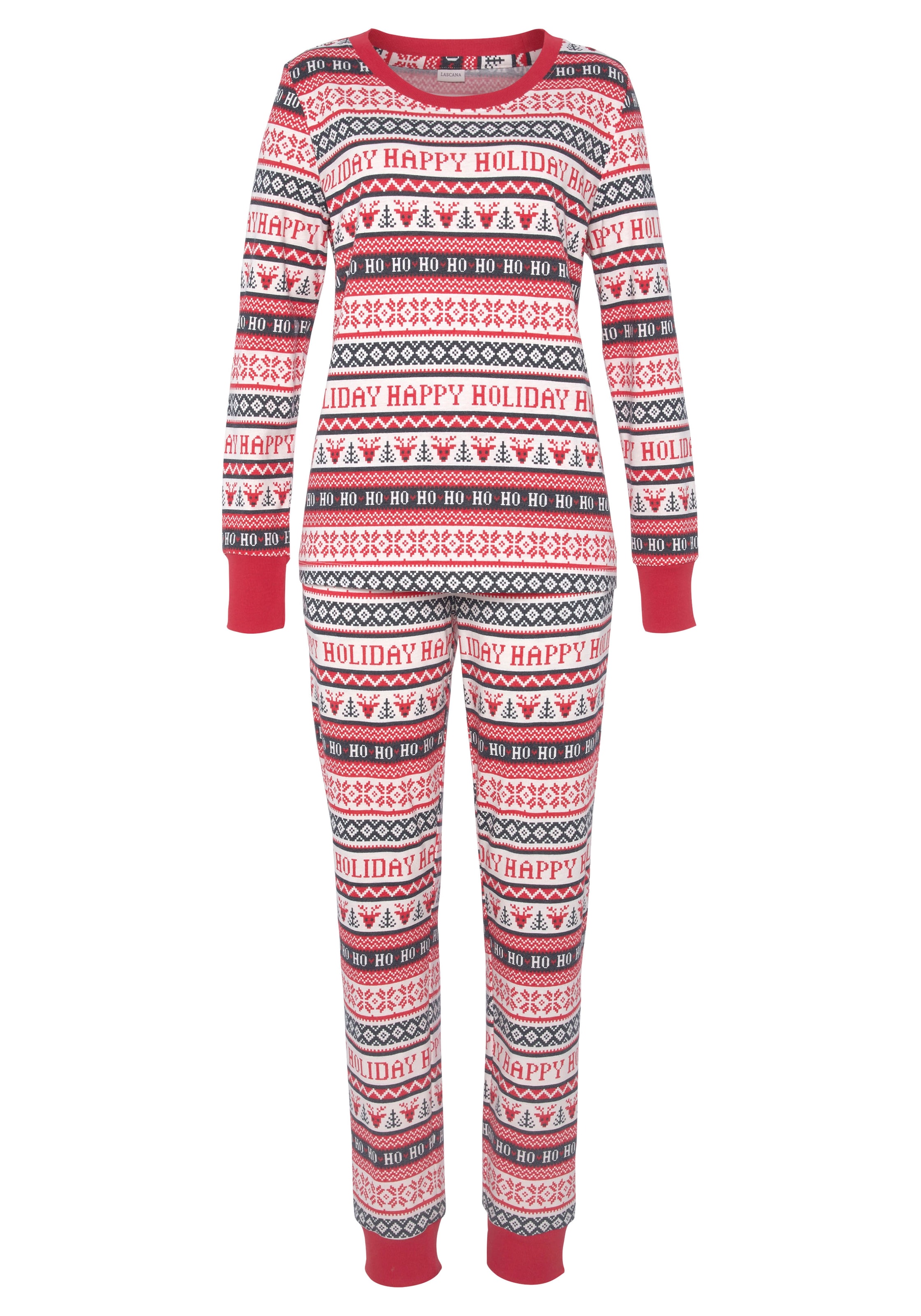 LASCANA Pyjama, (2 tlg.), mit winterlichem Druck