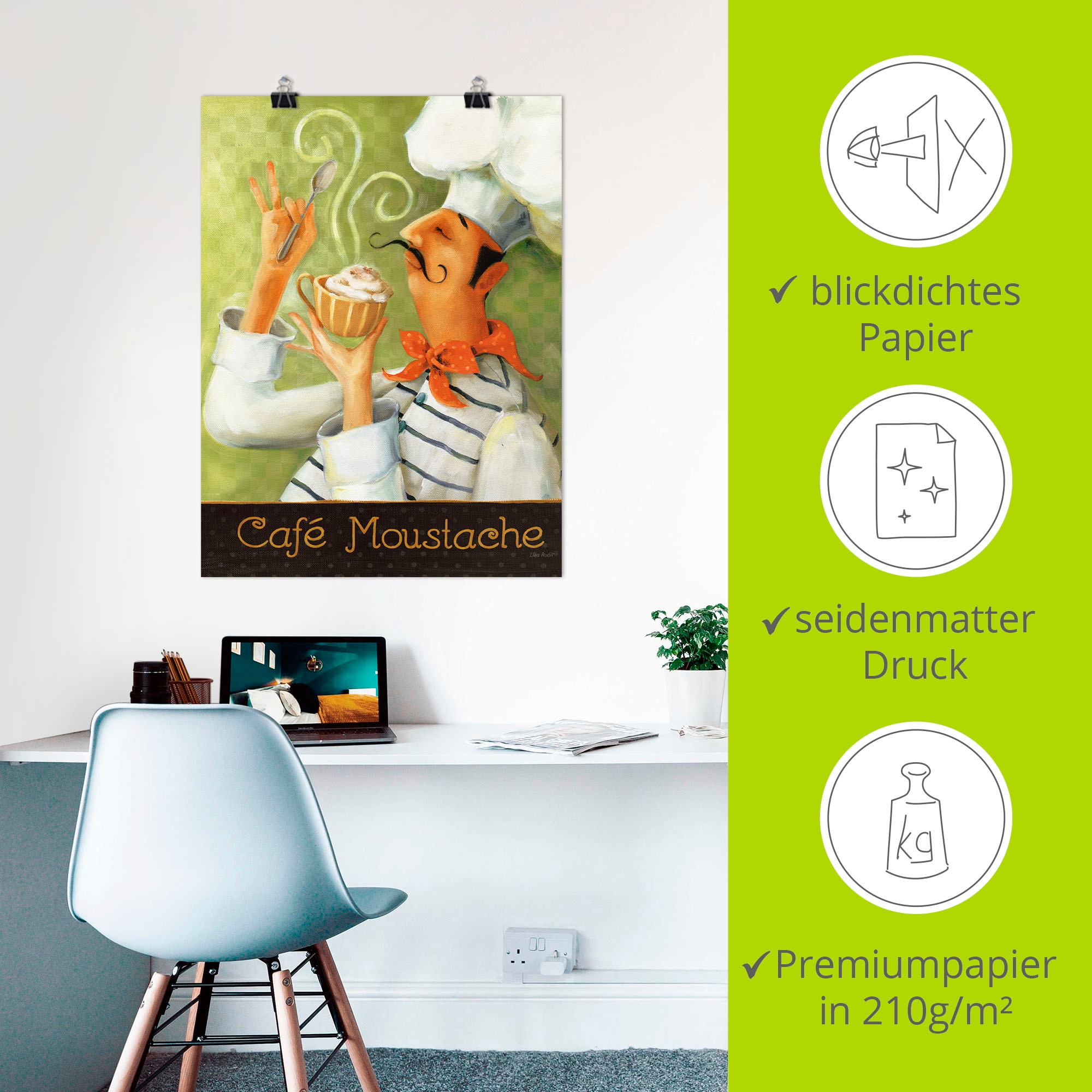 Artland Poster »Cafe Moustache II«, Getränke, (1 St.), als Leinwandbild, Wandaufkleber oder Poster in versch. Grössen