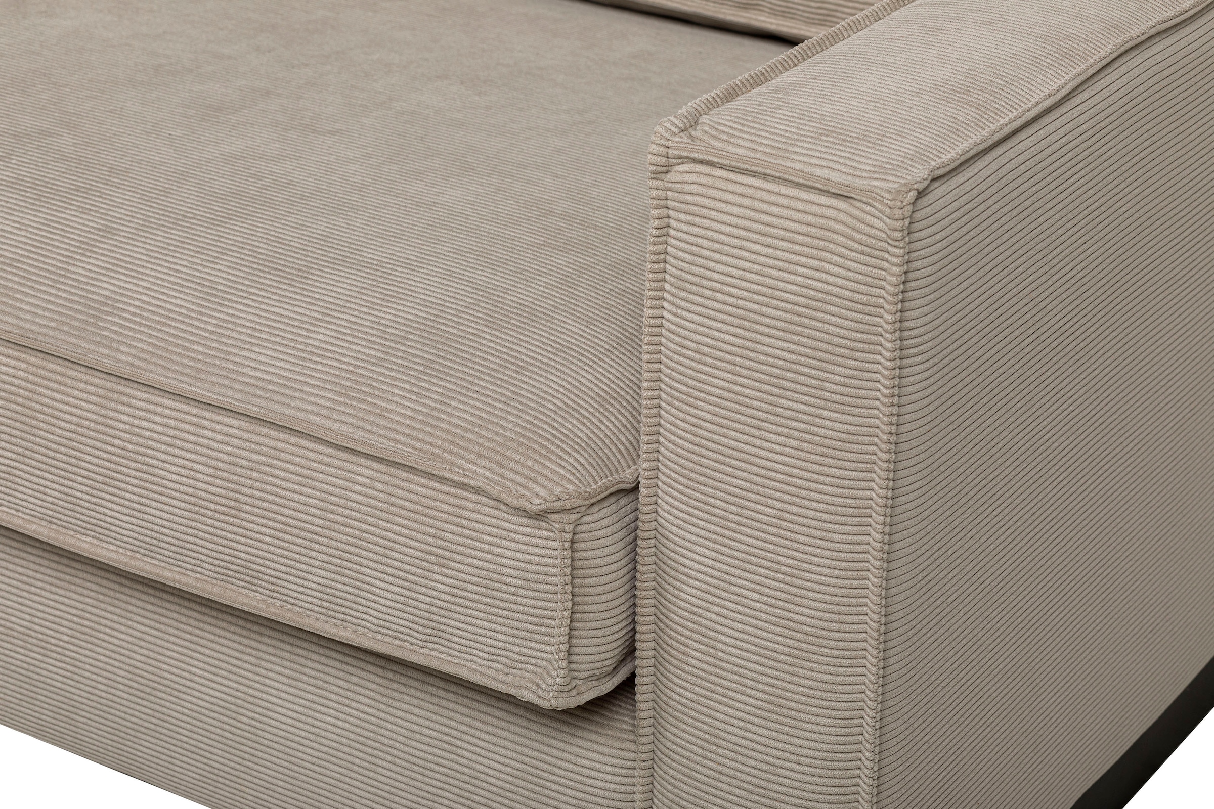 Places of Style Ecksofa »Pinto, 290 cm, Cord, Chenille, Lederoptik, Ottomane links / rechts«, mit Keder, schwarze Metallfüsse, Wellenunterfederung