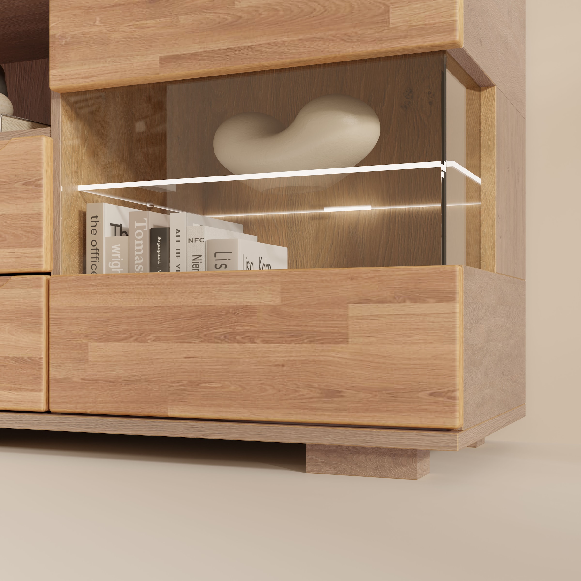 GOODproduct Wohnwand »VETRO: besteht aus 2 Vitrinen, 1 Lowboard & 1 Wandregal, Wohnzimmer.« 4 Stk. tlg.