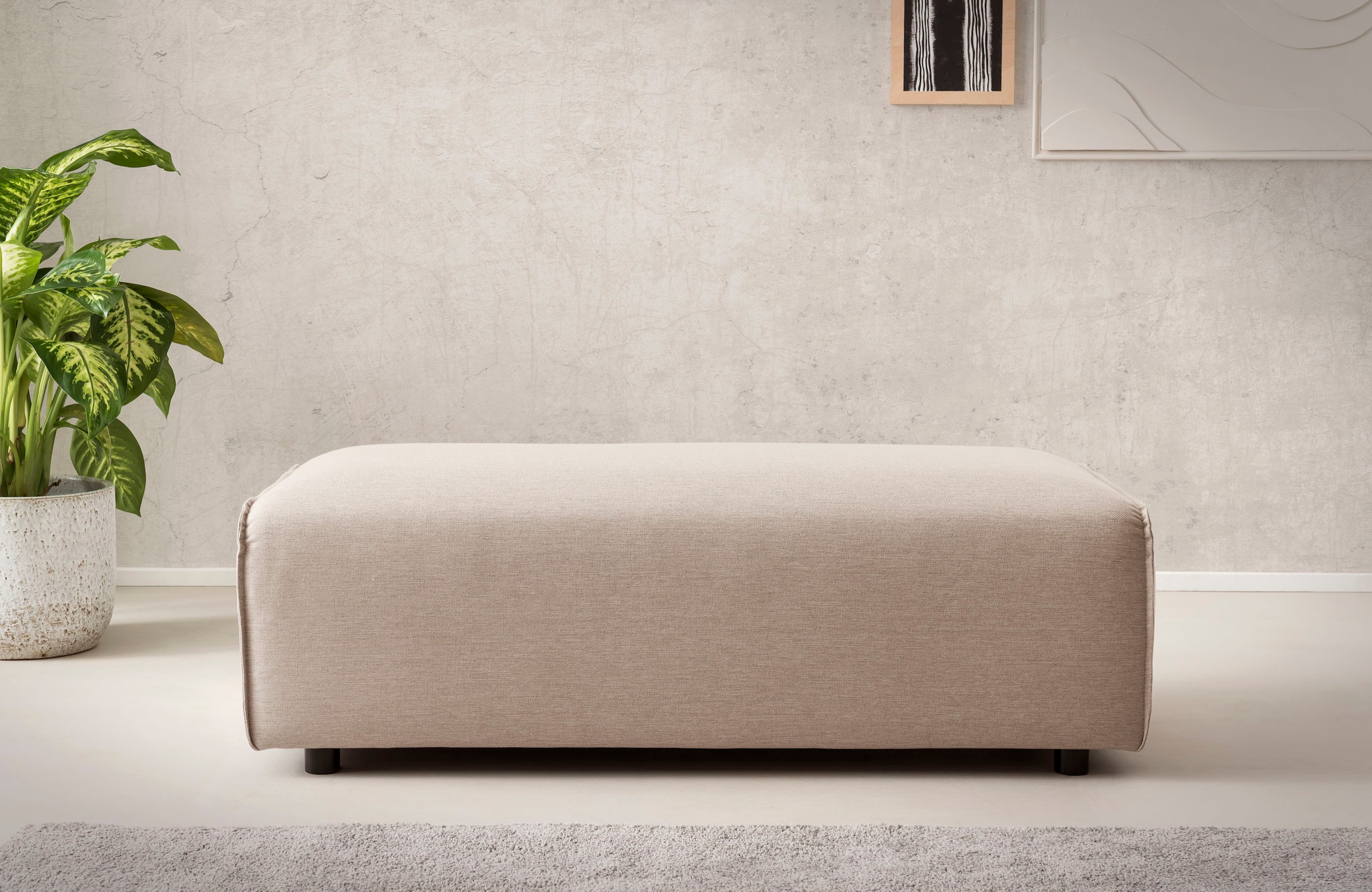 Image of LeGer Home by Lena Gercke Hocker "PIARA, Polsterhocker mit Kedernaht, Cord, Leinenoptik o. Strukturstoff" zur Serie PIARA, rechteckig, schwarze Füsse, bequemer Sitzkomfort