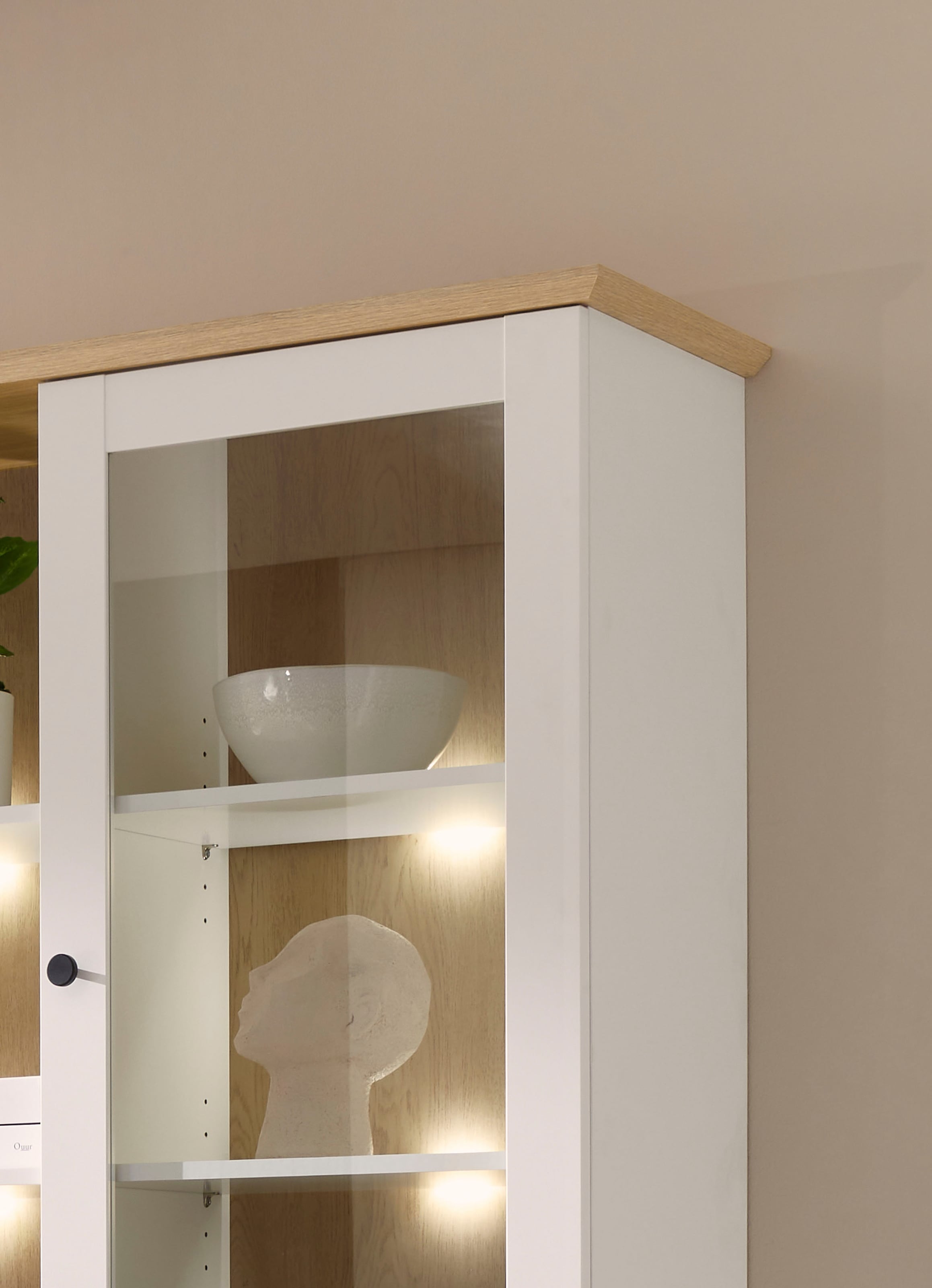GOODproduct Buffet »Brest, Hochschrank im Landhausstil, Schrank, Küchenschrank« poignées en métal noir, beaucoup d'espace de rangement, portes vitrées, 164 cm de large