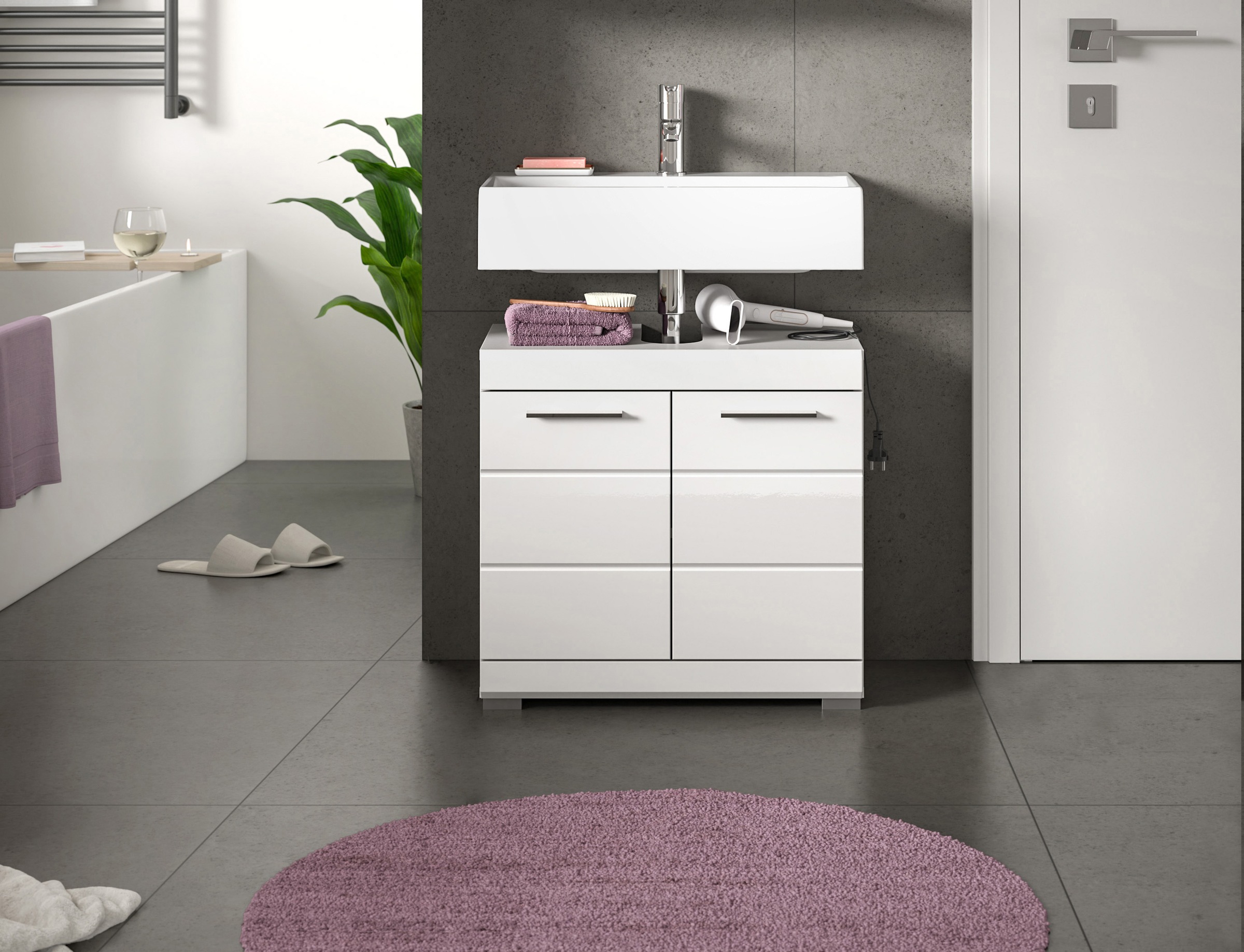 INOSIGN Waschbeckenunterschrank »Siena, Breite 60cm, 2 Tür, 2 Fächer, mit Siphonausschnitt, MDF-Front«, (1 St.), in verschiedenen Farben erhältlich, Badmöbel, Badschrank, Kommode, Bad